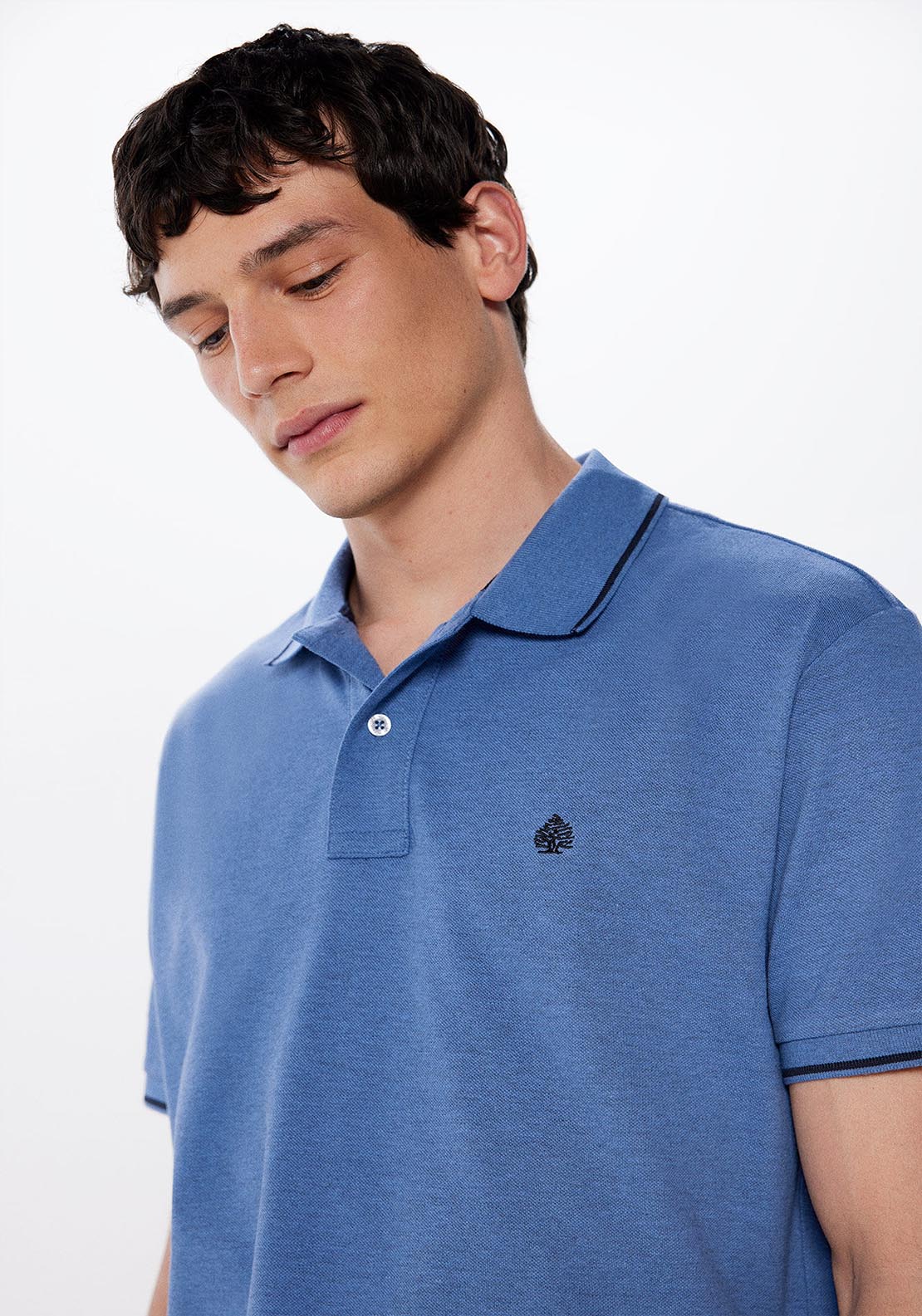 Springfield Two-tone regular fit piqué polo shirt - Blue 2 Shaws Department Stores