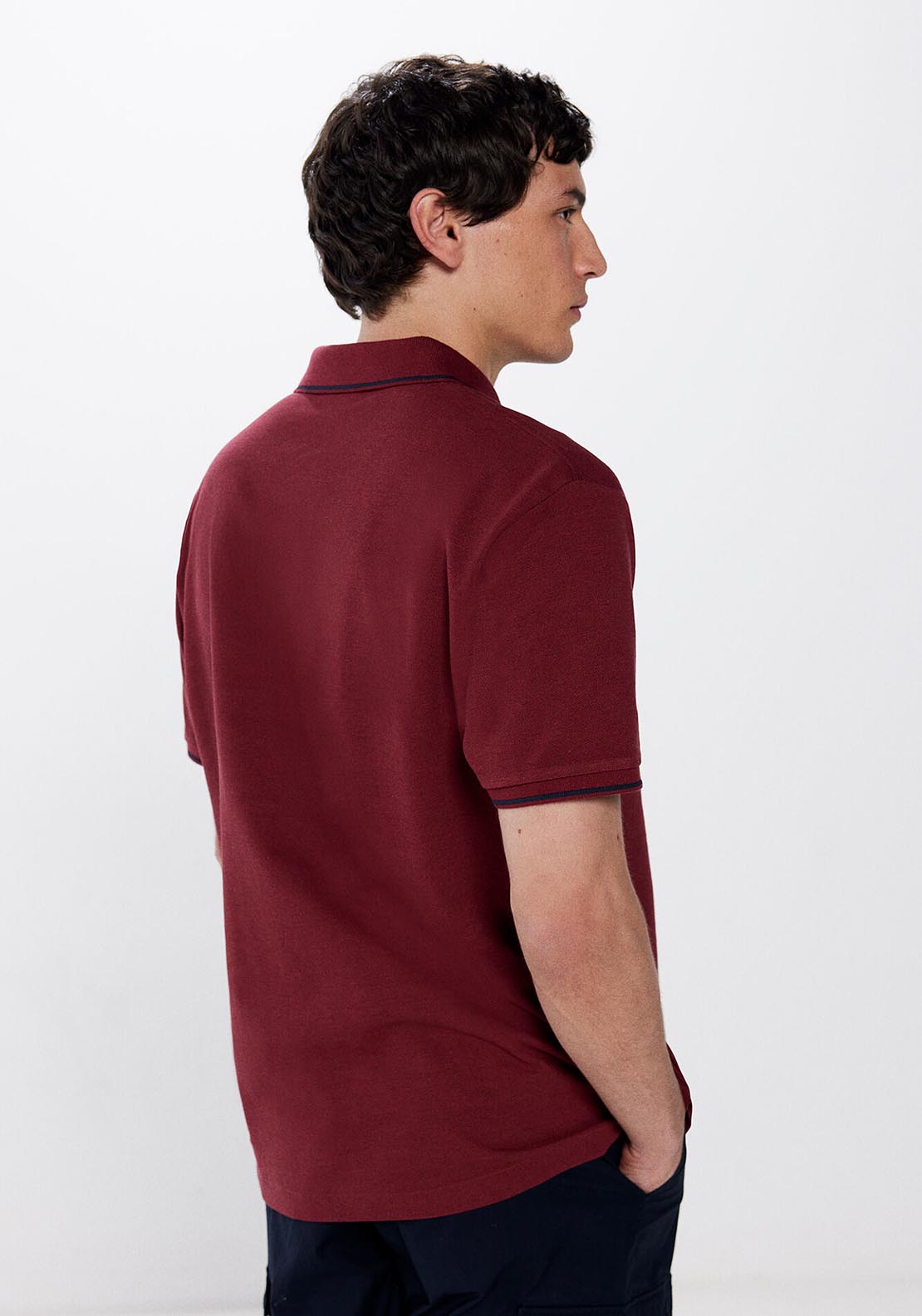 Springfield Two-tone regular fit piqué polo shirt - Red 3 Shaws Department Stores