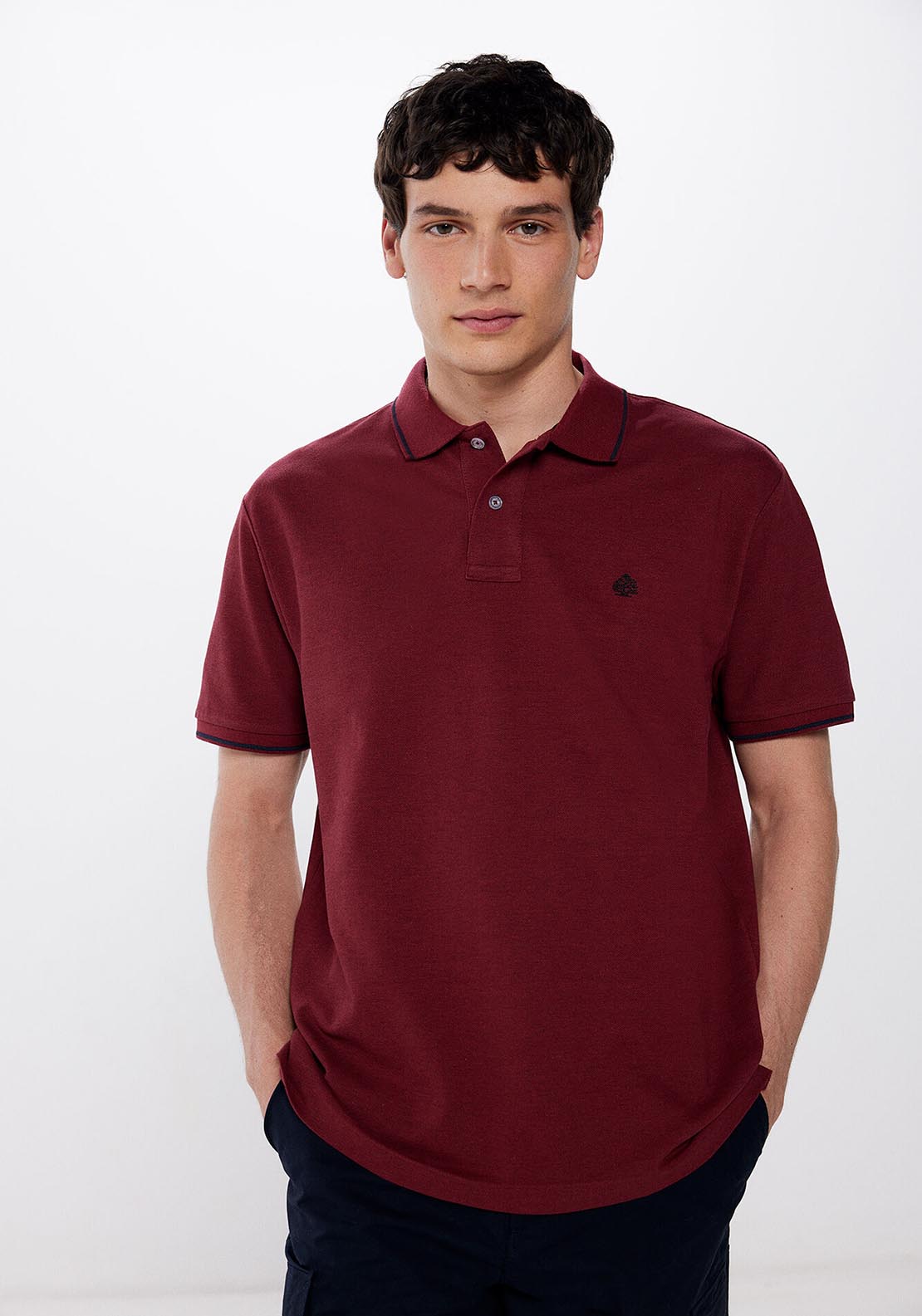 Springfield Two-tone regular fit piqué polo shirt - Red 1 Shaws Department Stores