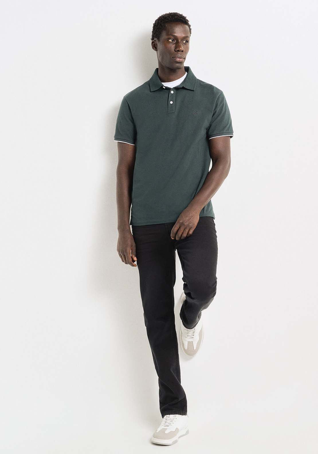 Springfield Slim Fit Contrast Piqué Polo Shirt - Blue 4 Shaws Department Stores
