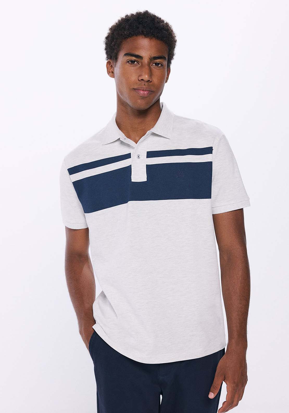 Springfield Regular Fit Color Block Piqué Polo Shirt - Grey / Silver 1 Shaws Department Stores