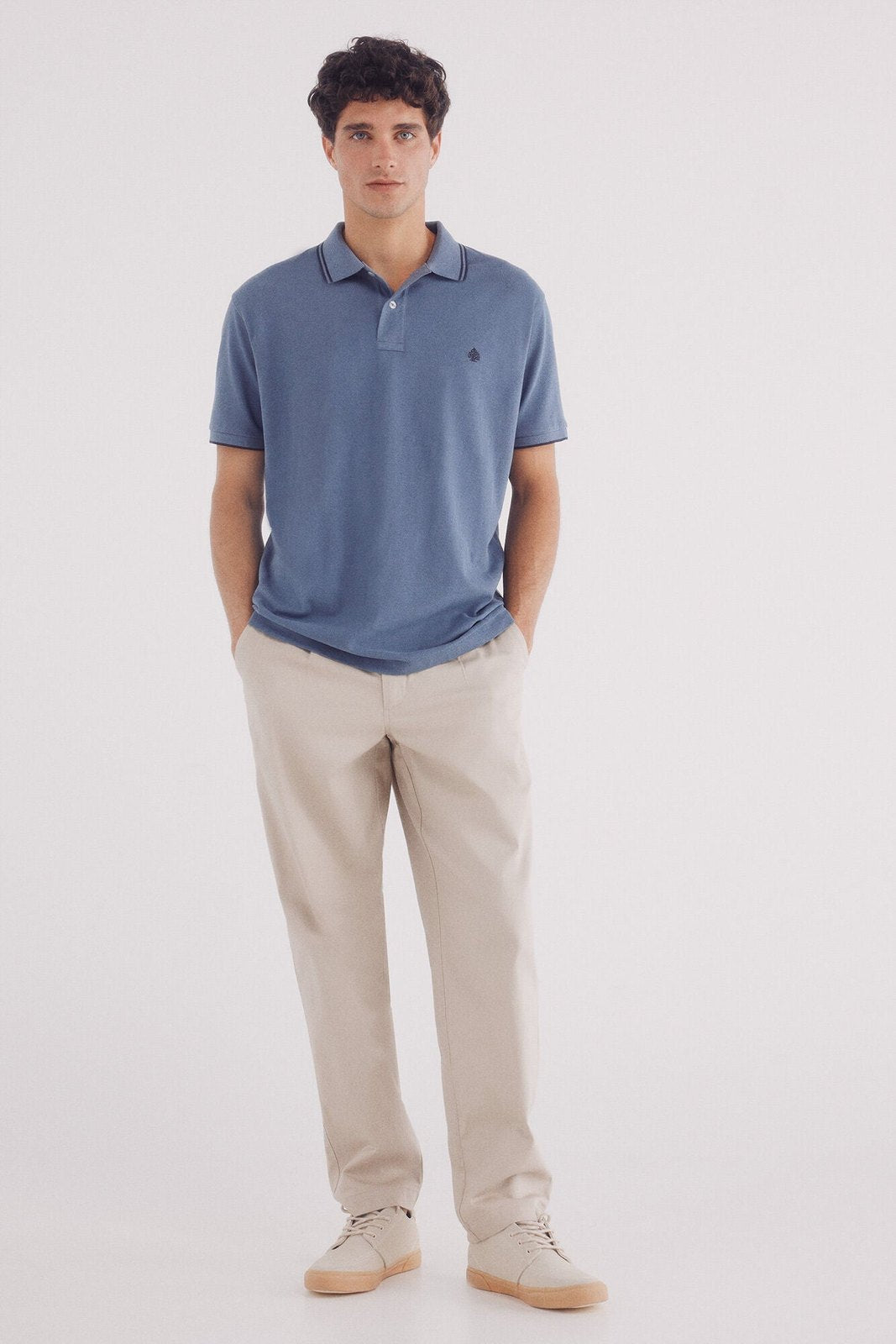 Springfield Regular fit contrast details piqué polo shirt - Blue 2 Shaws Department Stores