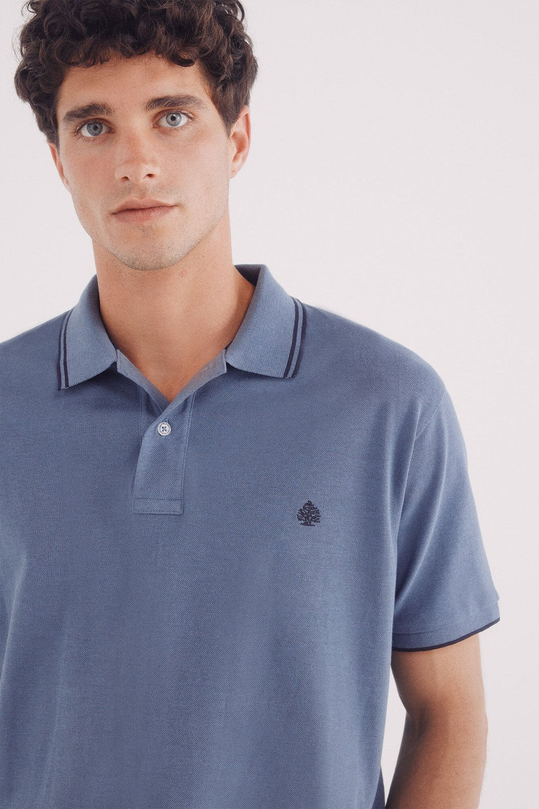 Springfield Regular fit contrast details piqué polo shirt - Blue 6 Shaws Department Stores