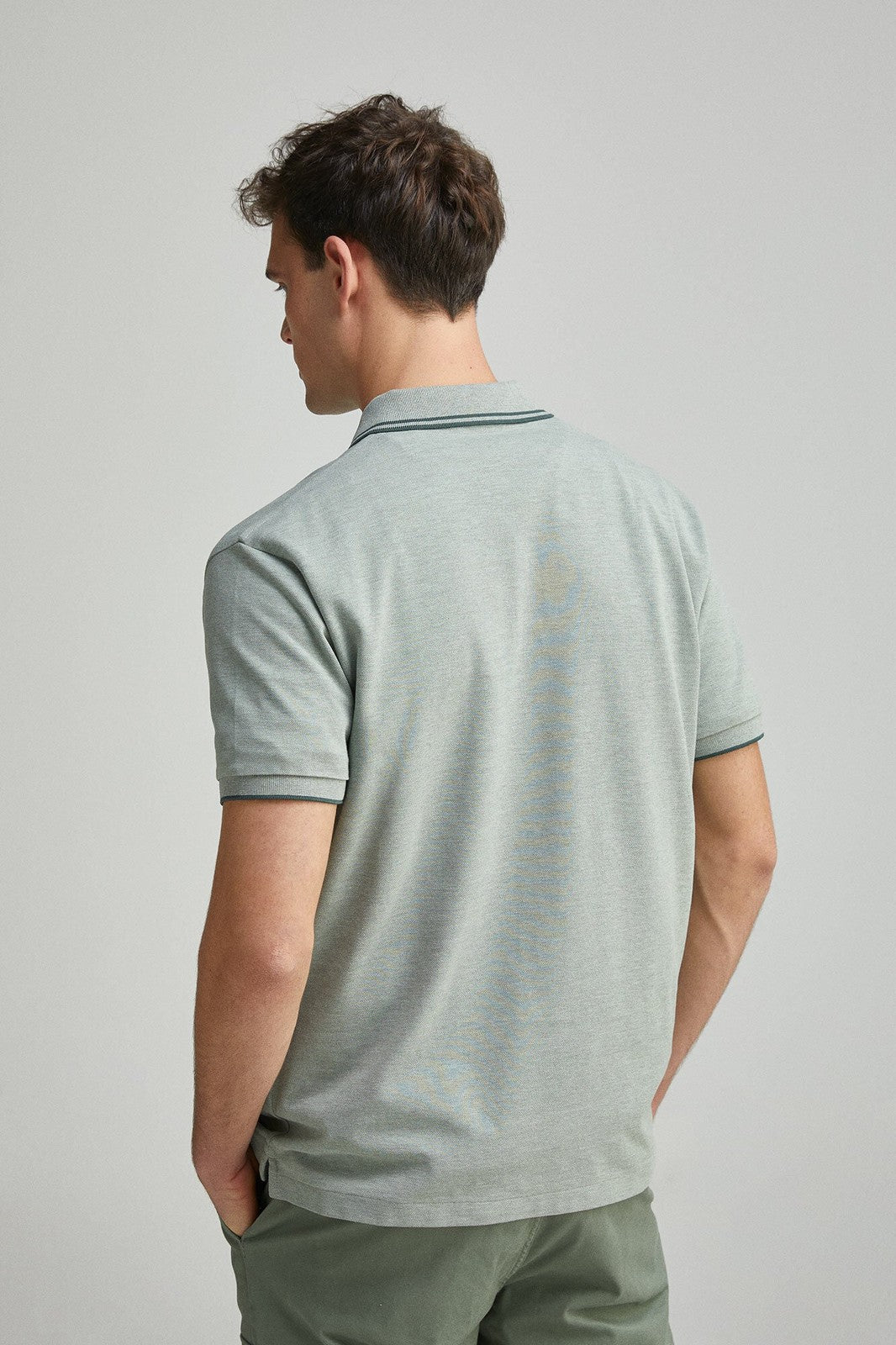Springfield Regular fit contrast details piqué polo shirt - Green 2 Shaws Department Stores