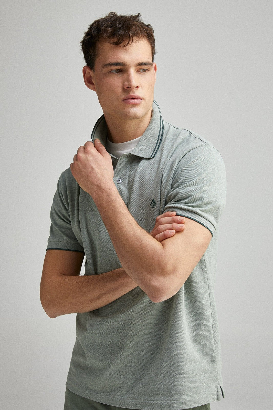 Springfield Regular fit contrast details piqué polo shirt - Green 3 Shaws Department Stores