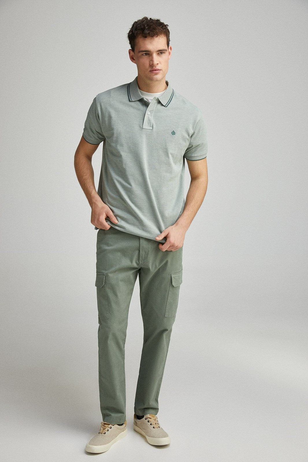 Springfield Regular fit contrast details piqué polo shirt - Green 4 Shaws Department Stores