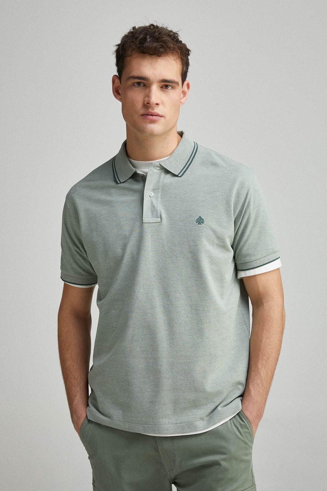 Springfield Regular fit contrast details piqué polo shirt - Green 5 Shaws Department Stores