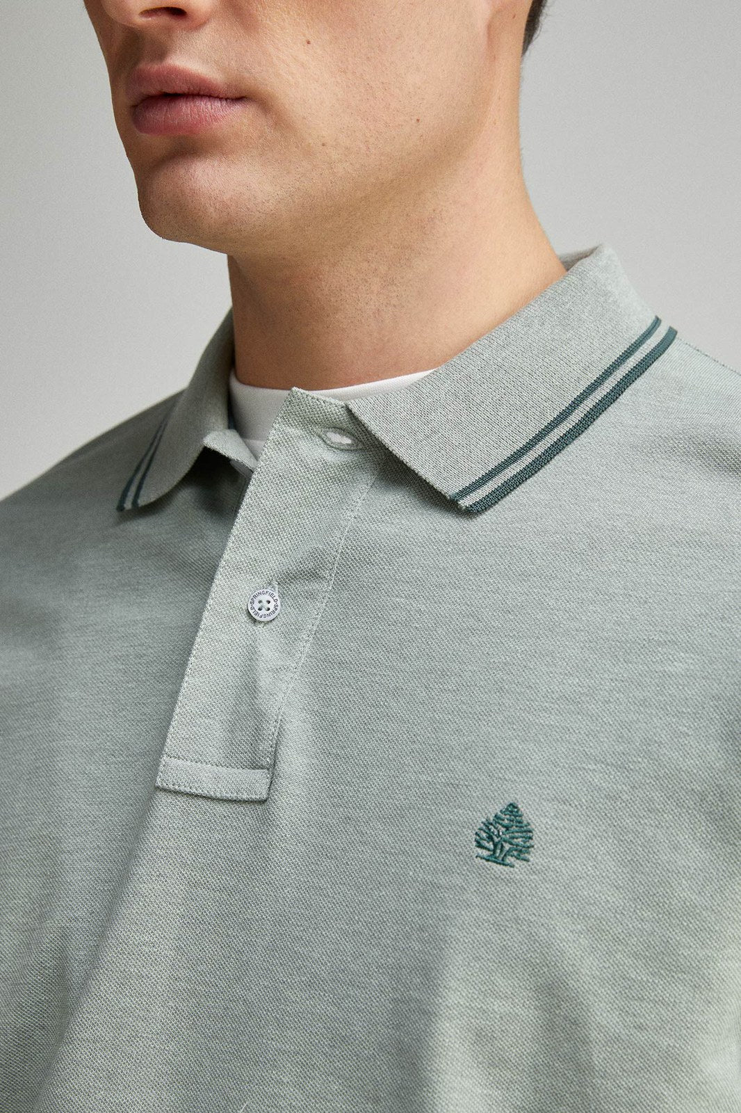 Springfield Regular fit contrast details piqué polo shirt - Green 8 Shaws Department Stores