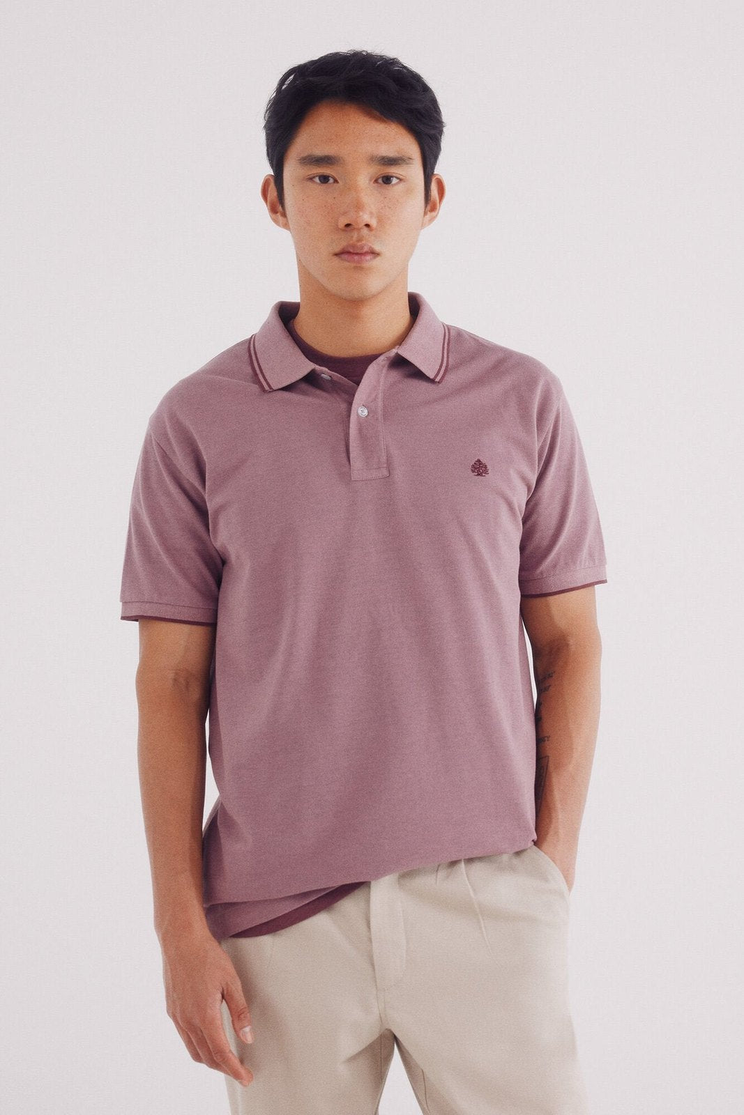 Springfield Regular fit contrast details piqué polo shirt - Orange 1 Shaws Department Stores
