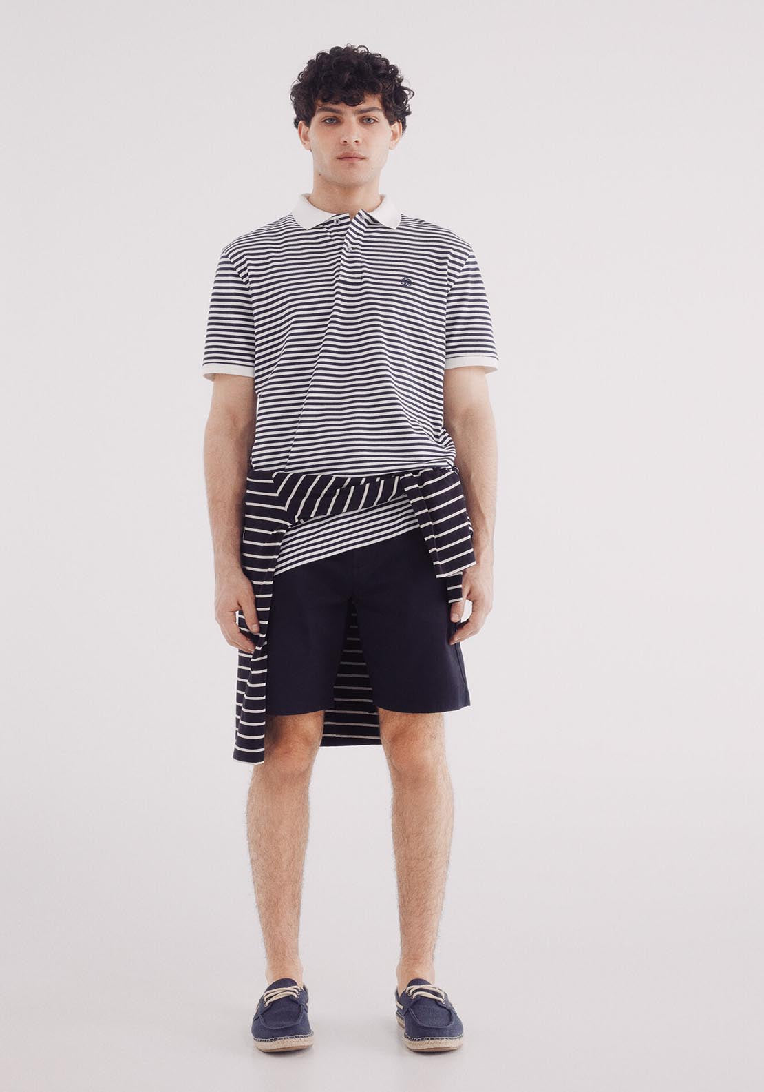Springfield Basic Striped Regular Fit Piqué Polo - Blue 4 Shaws Department Stores
