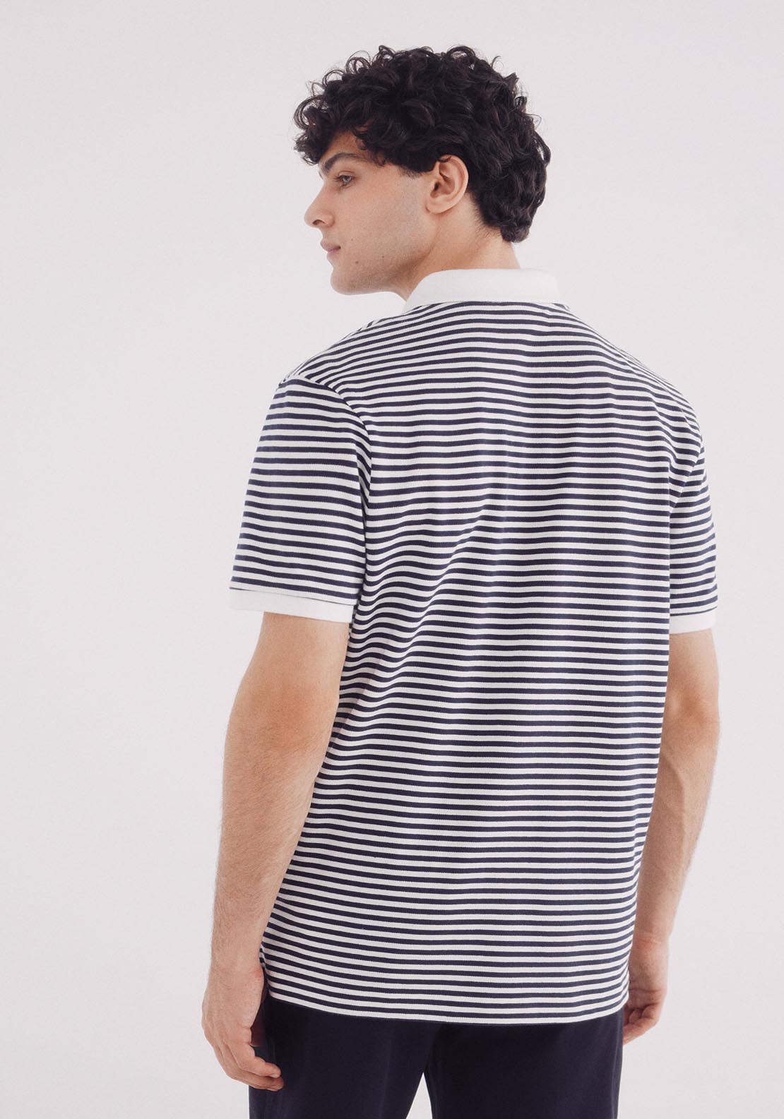 Springfield Basic Striped Regular Fit Piqué Polo - Blue 2 Shaws Department Stores
