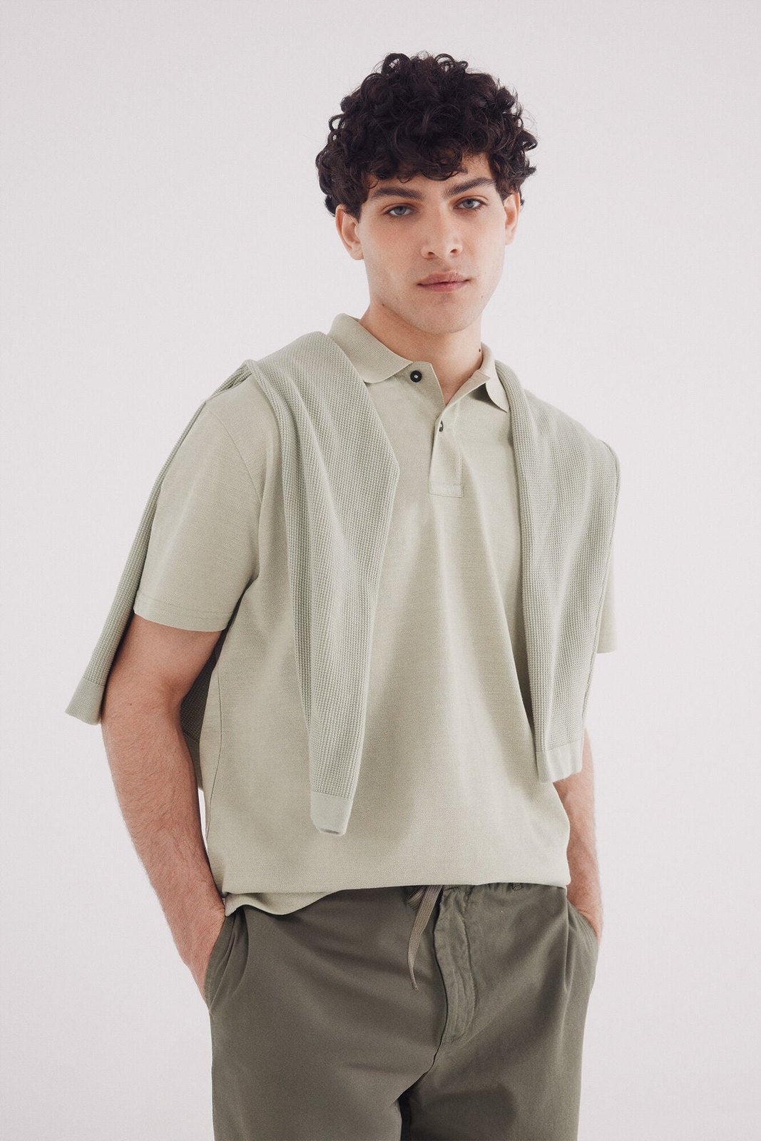 Springfield Regular Fit Fancy Color Piqué Polo - Green 1 Shaws Department Stores