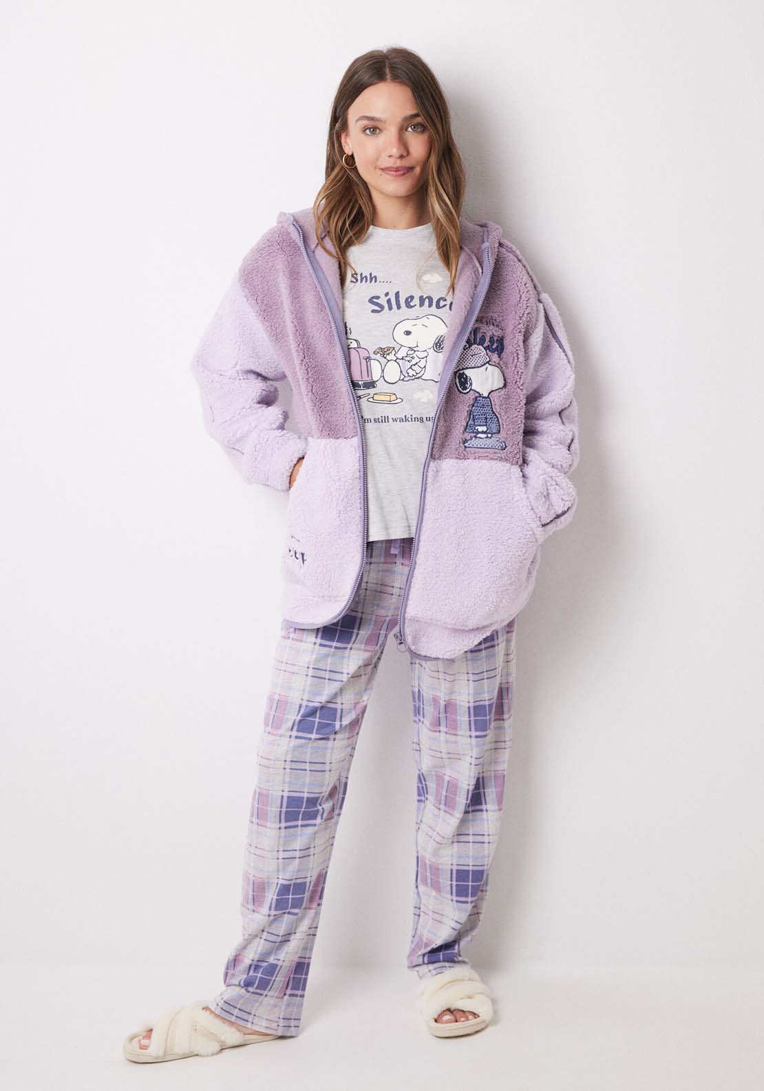 Womens Secret Short faux shearling Snoopy robe - Pink 3 Shaws Department Stores