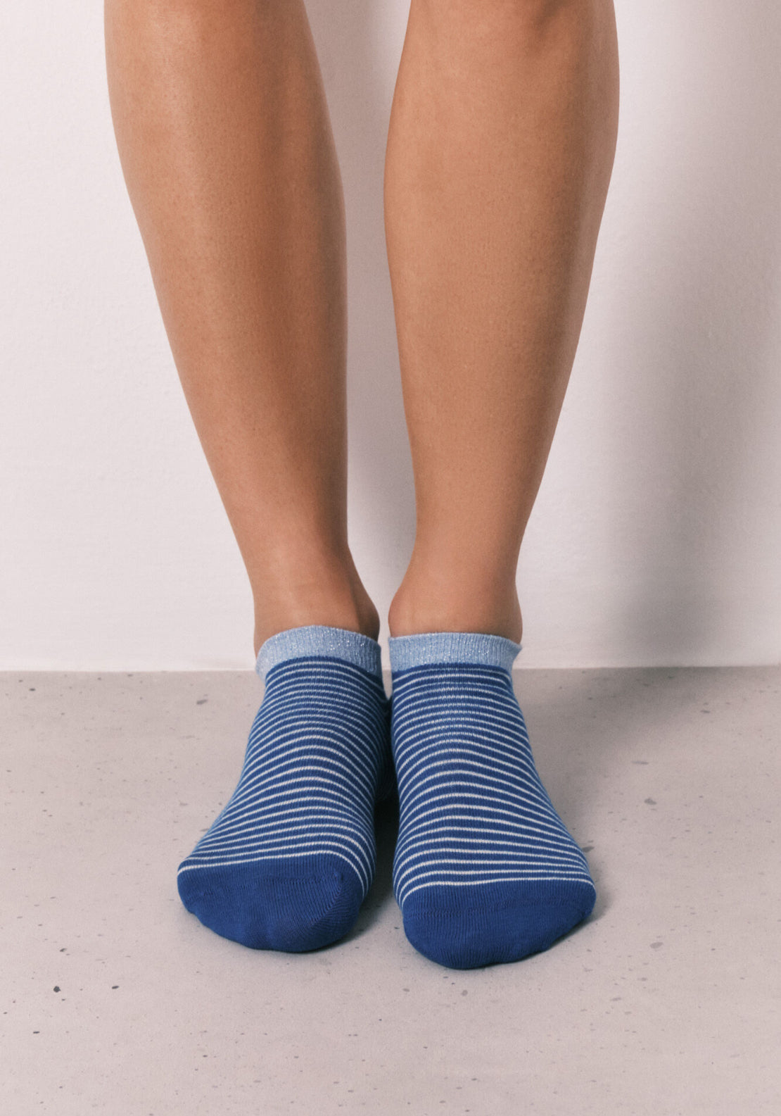 Pack Of 3 Blue Lurex Print Short Socks - Blue