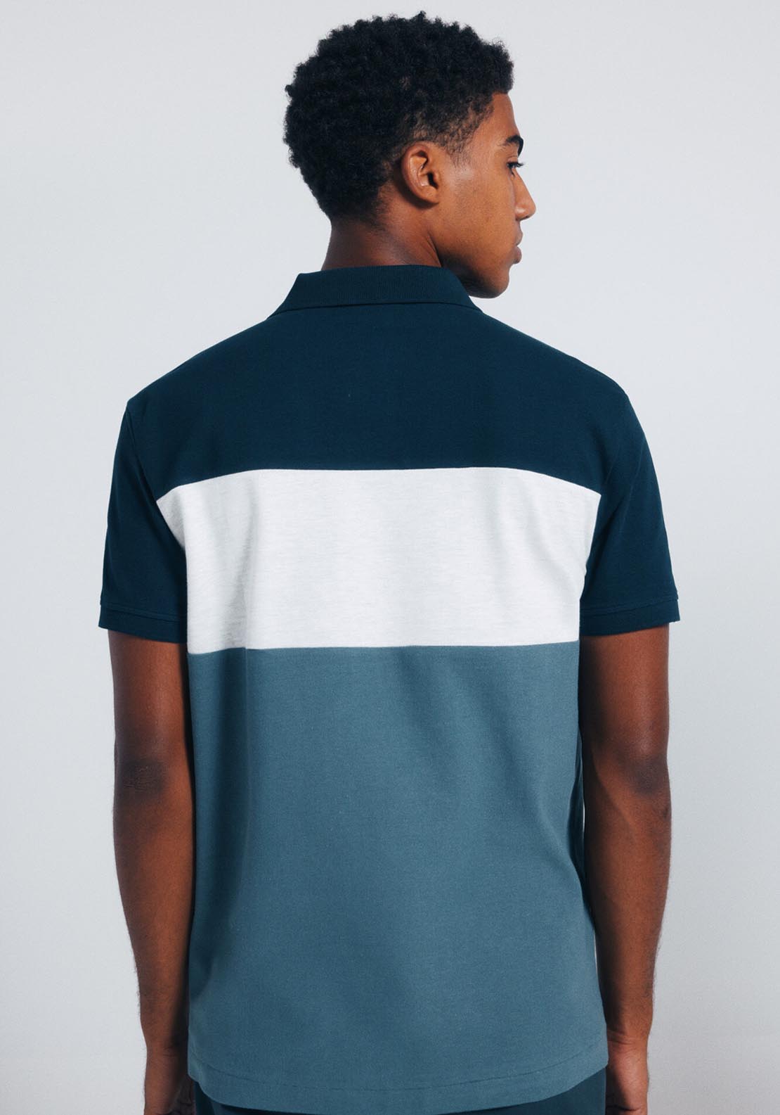 Color Block Piqué Polo Shirt - Blue