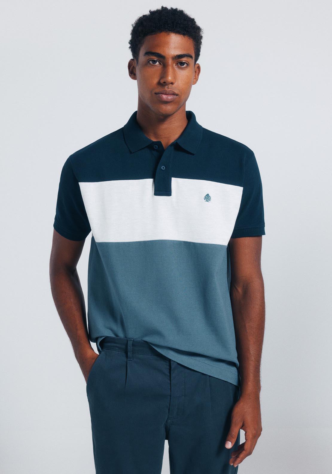Color Block Piqué Polo Shirt - Blue