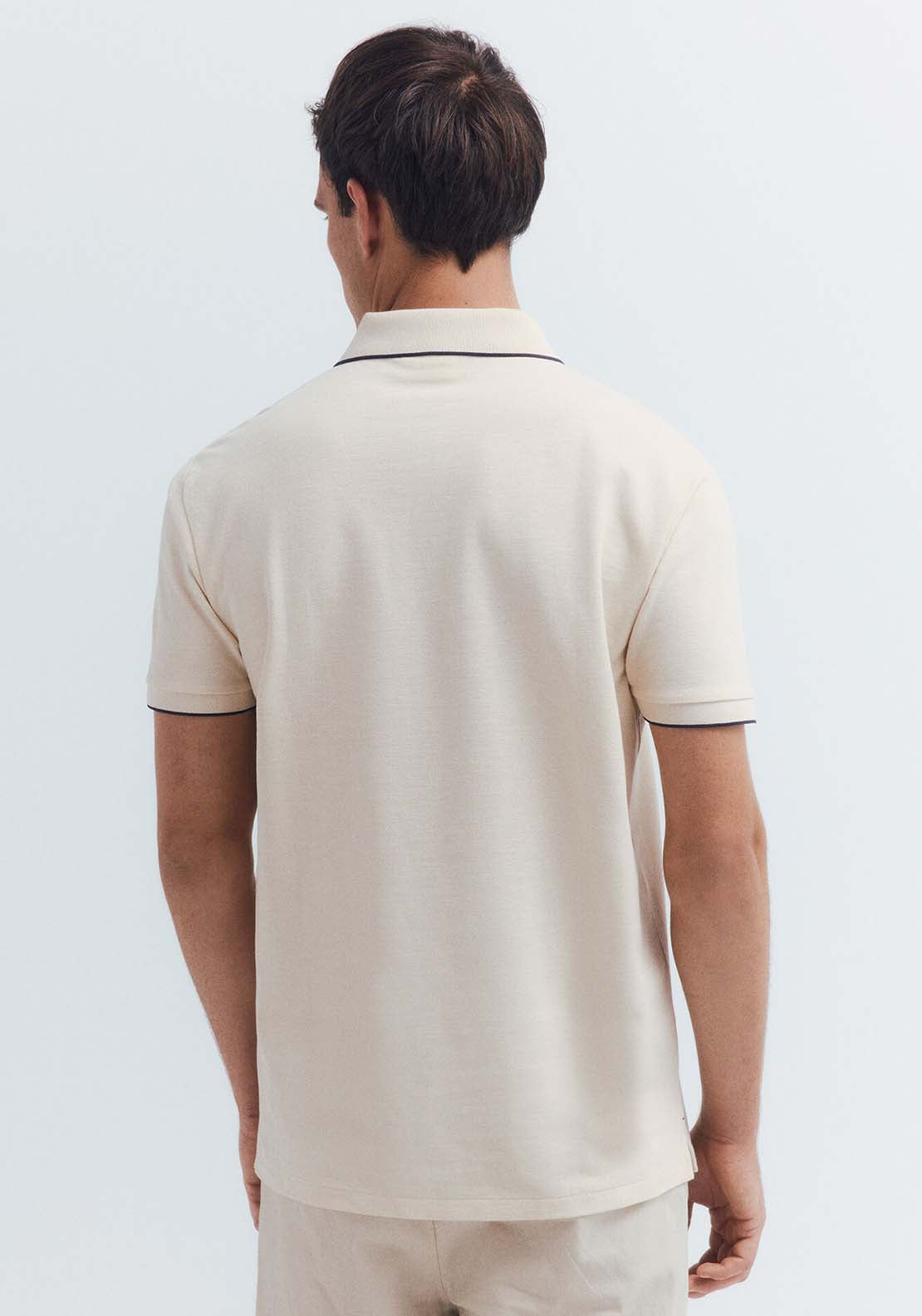 Fancy Piqué Polo Shirt With Regular Fit Tipping Neck - Beige