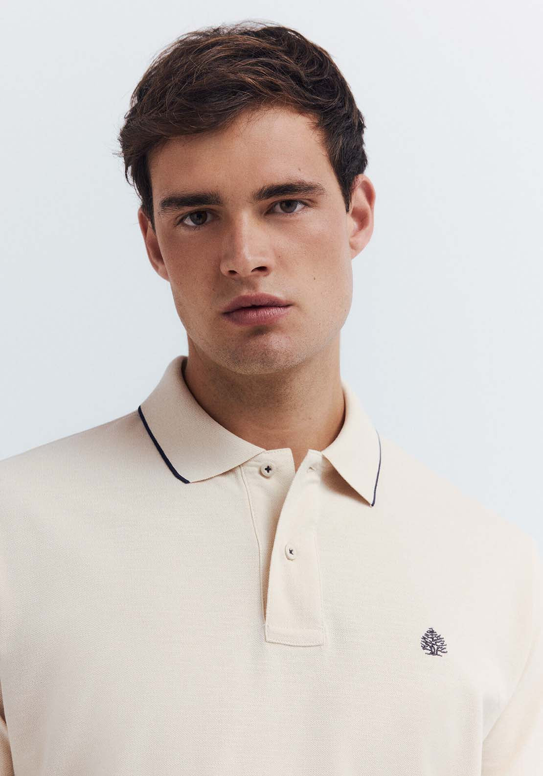 Fancy Piqué Polo Shirt With Regular Fit Tipping Neck - Beige
