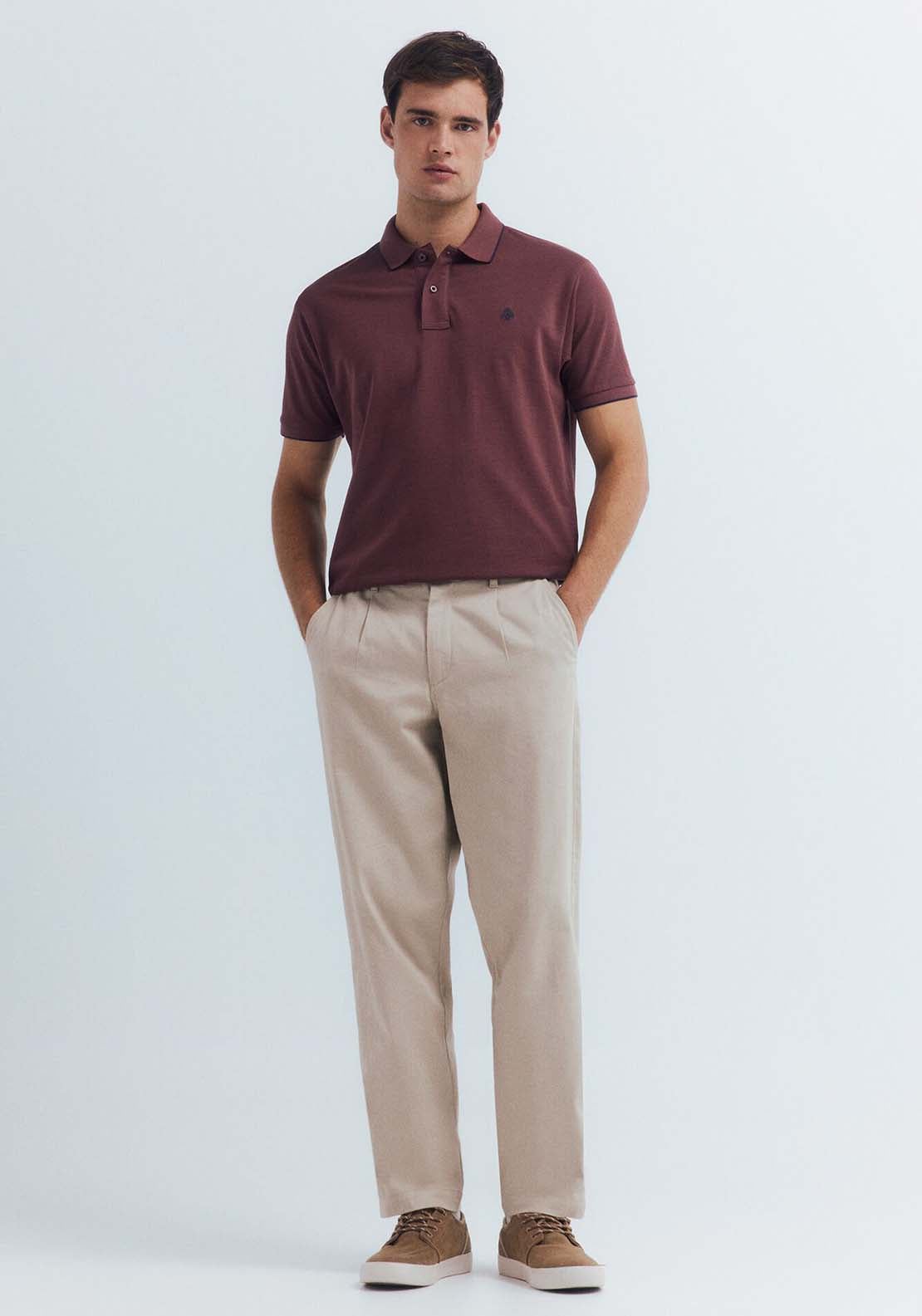 Fancy Piqué Polo Shirt With Regular Fit Tipping Neck - Red