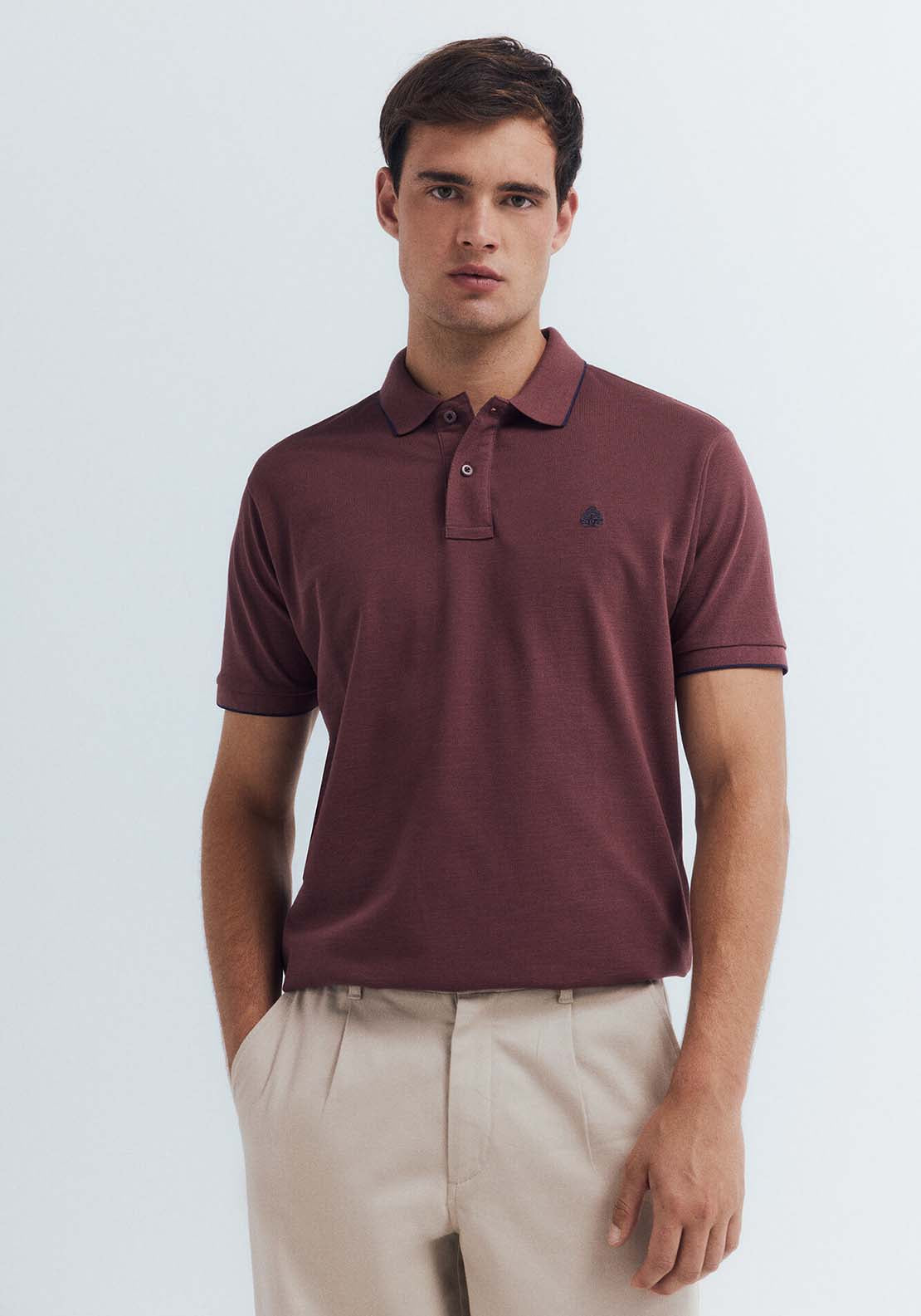 Fancy Piqué Polo Shirt With Regular Fit Tipping Neck - Red