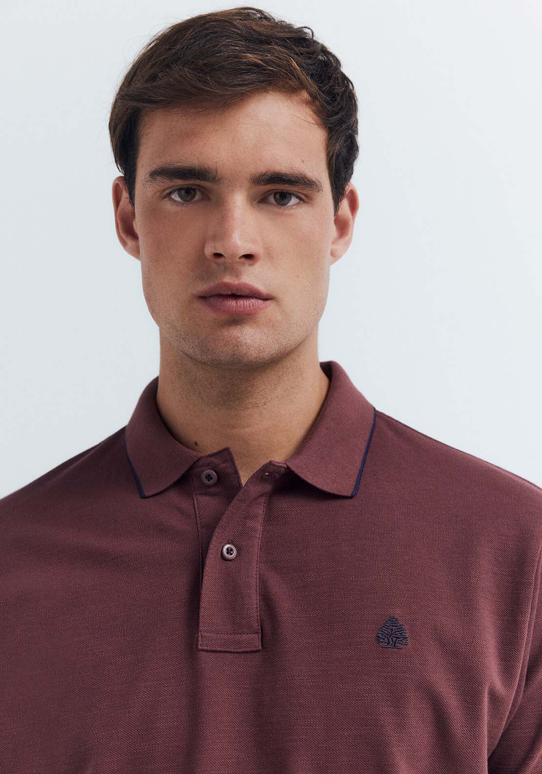 Fancy Piqué Polo Shirt With Regular Fit Tipping Neck - Red