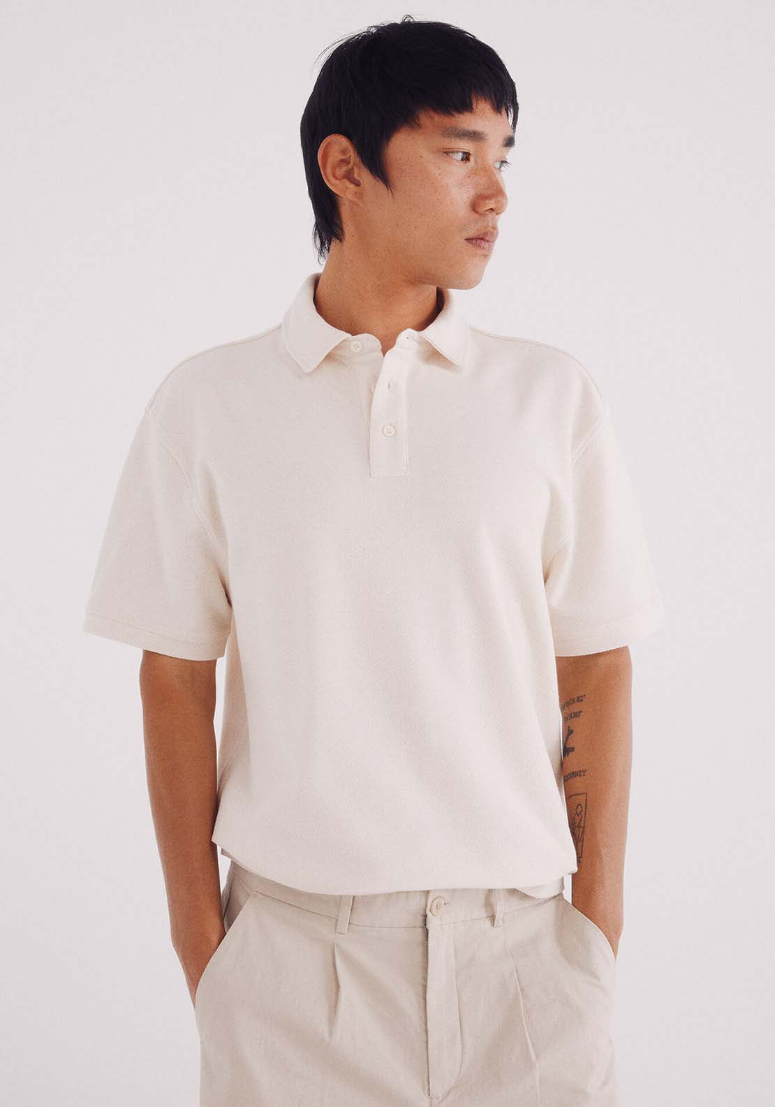 Regular Fit Twill Structured Polo Shirt - White