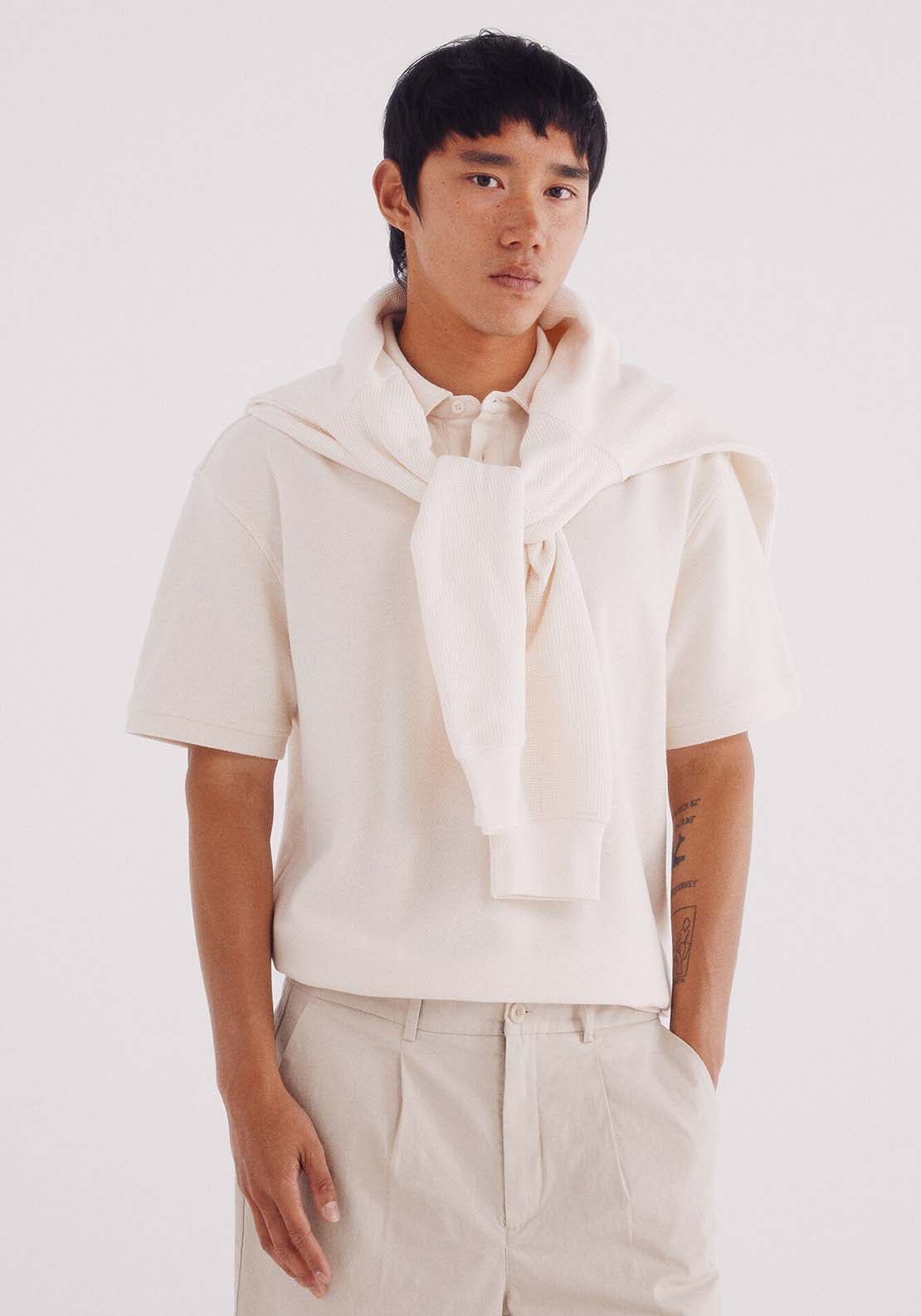 Regular Fit Twill Structured Polo Shirt - White