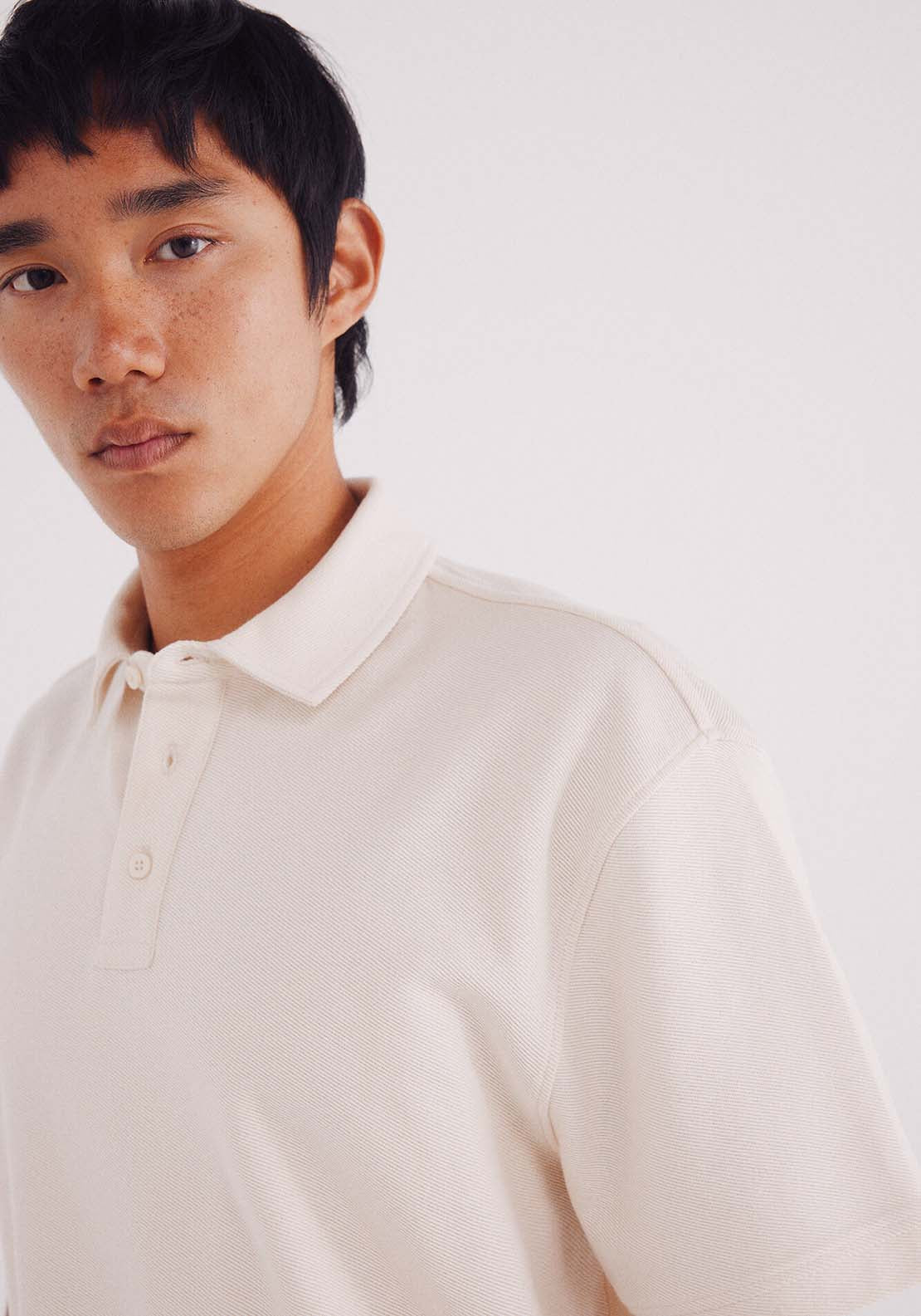 Regular Fit Twill Structured Polo Shirt - White