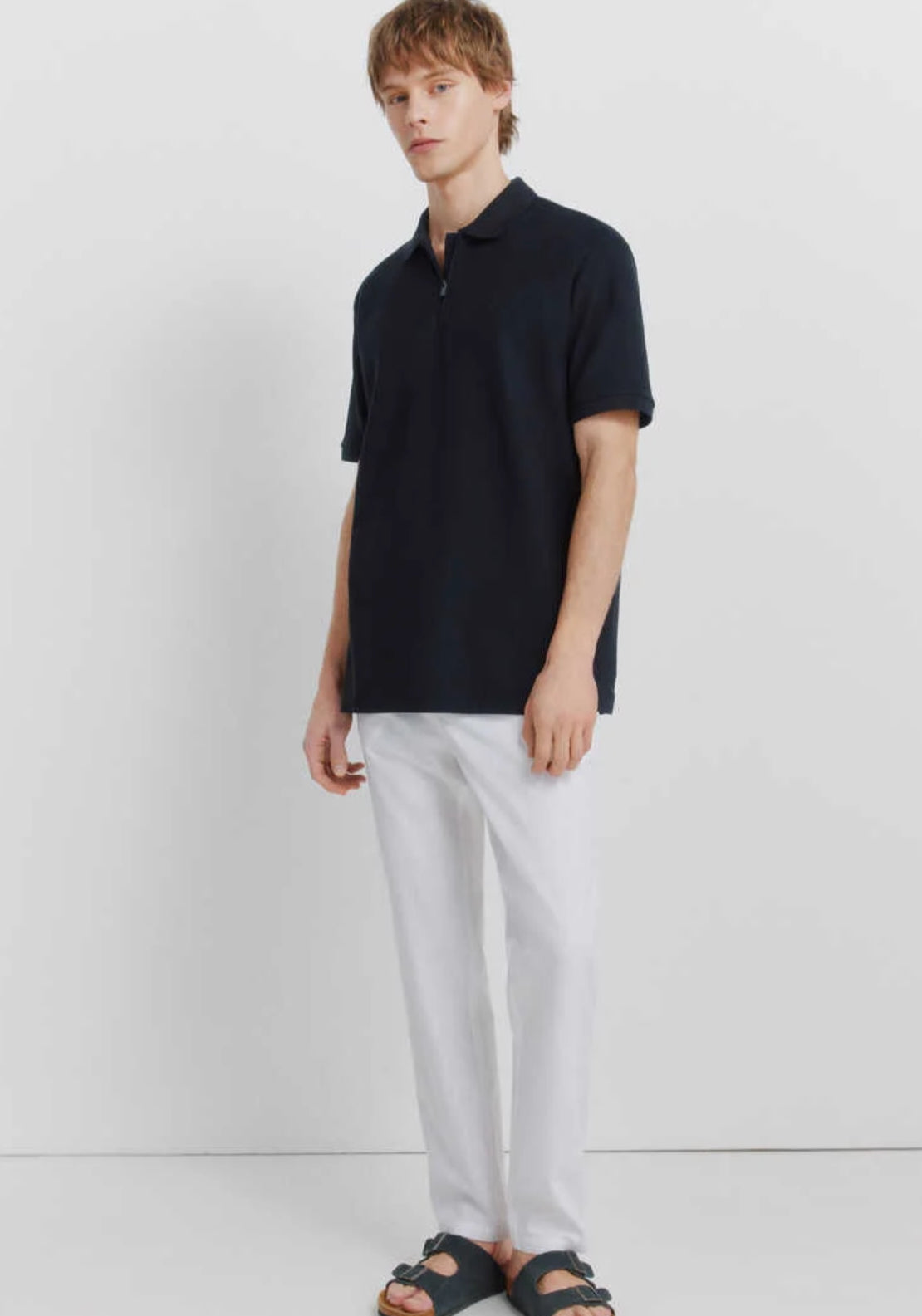 Piqué Zip Regular Fit Polo Shirt - Navy