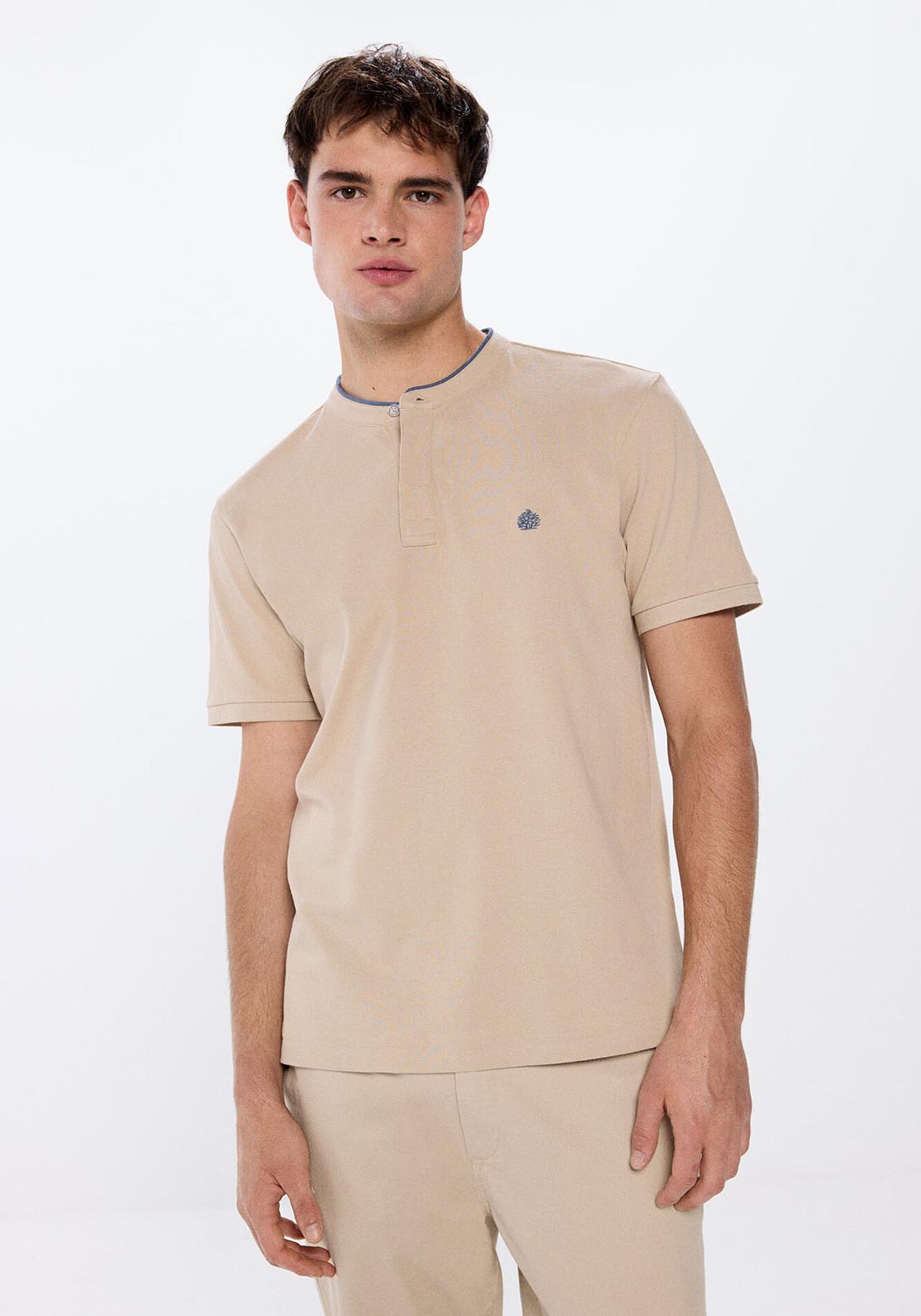 Regular fit mandarin collar pique polo shirt Sand Shaws Department Stores