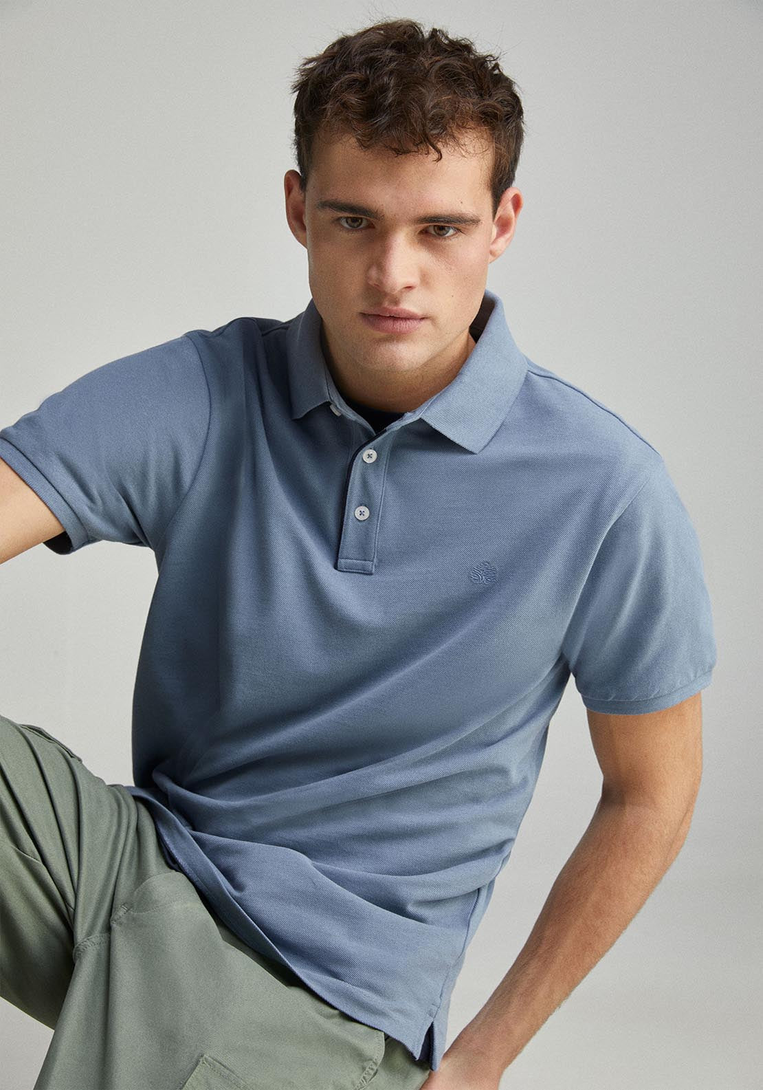 Springfield Slim Fit Contrast Piqué Polo Placket - Blue 1 Shaws Department Stores