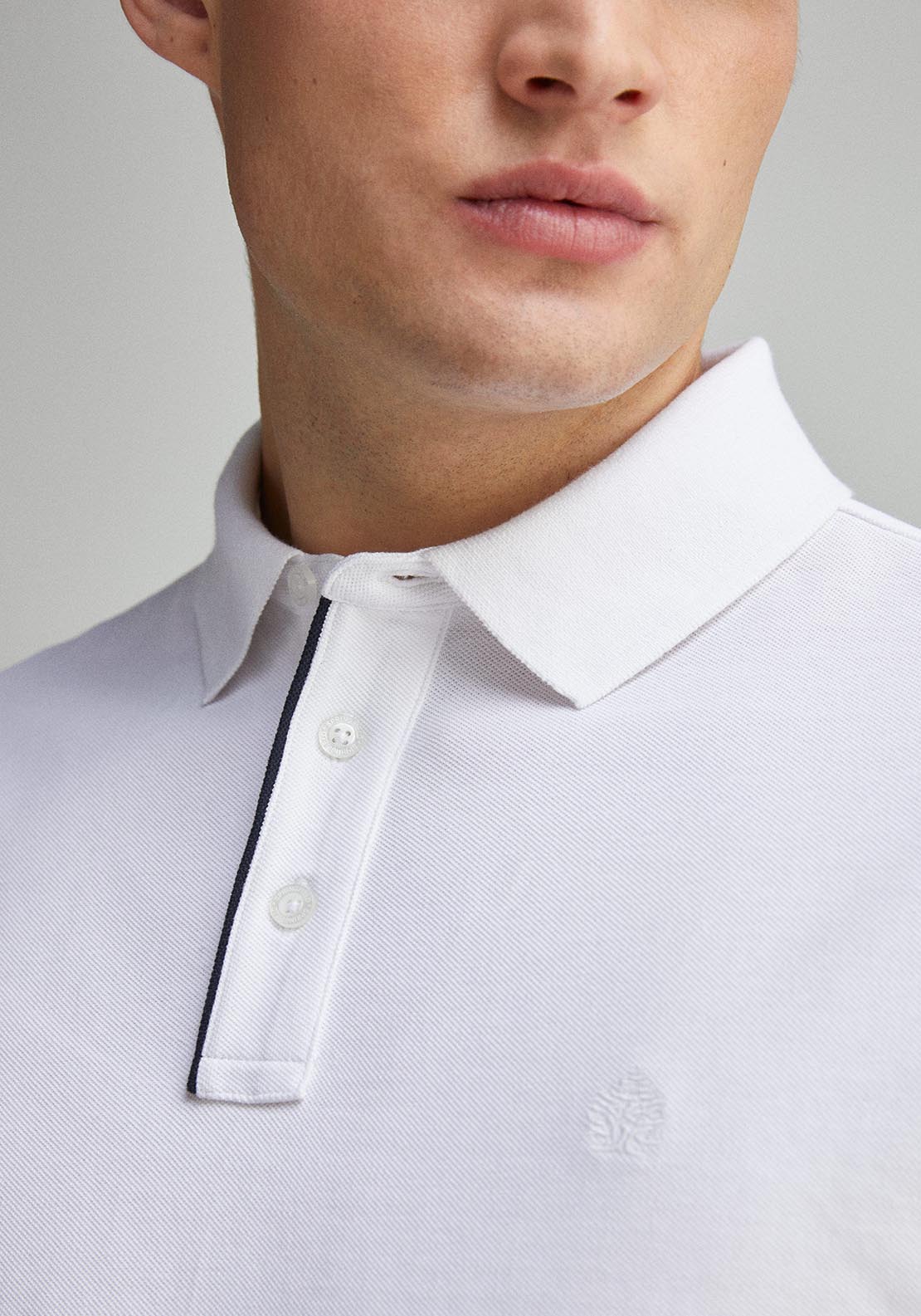 Springfield Slim Fit Contrast Piqué Polo Placket - White 2 Shaws Department Stores