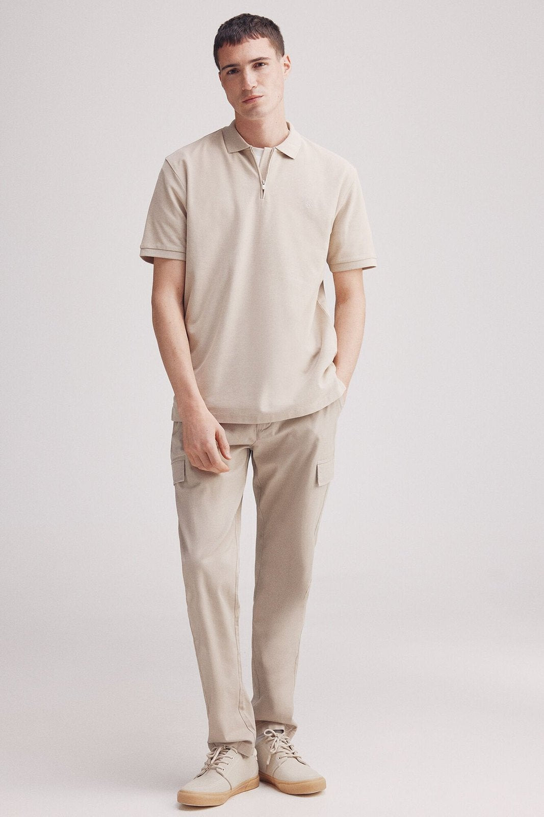 Springfield regular fit zip fastening piqué polo - Sand 6 Shaws Department Stores
