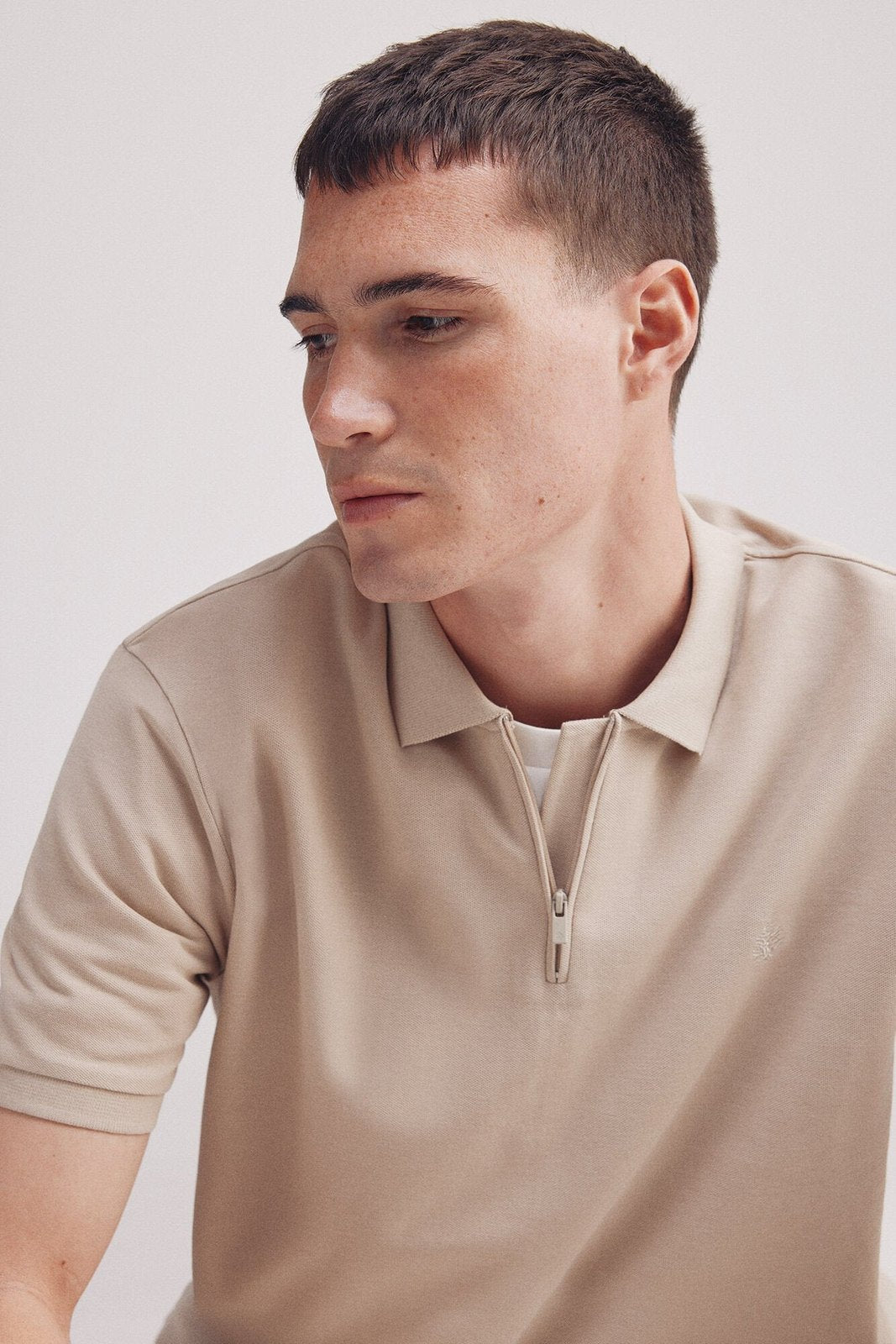 Springfield regular fit zip fastening piqué polo - Sand 4 Shaws Department Stores