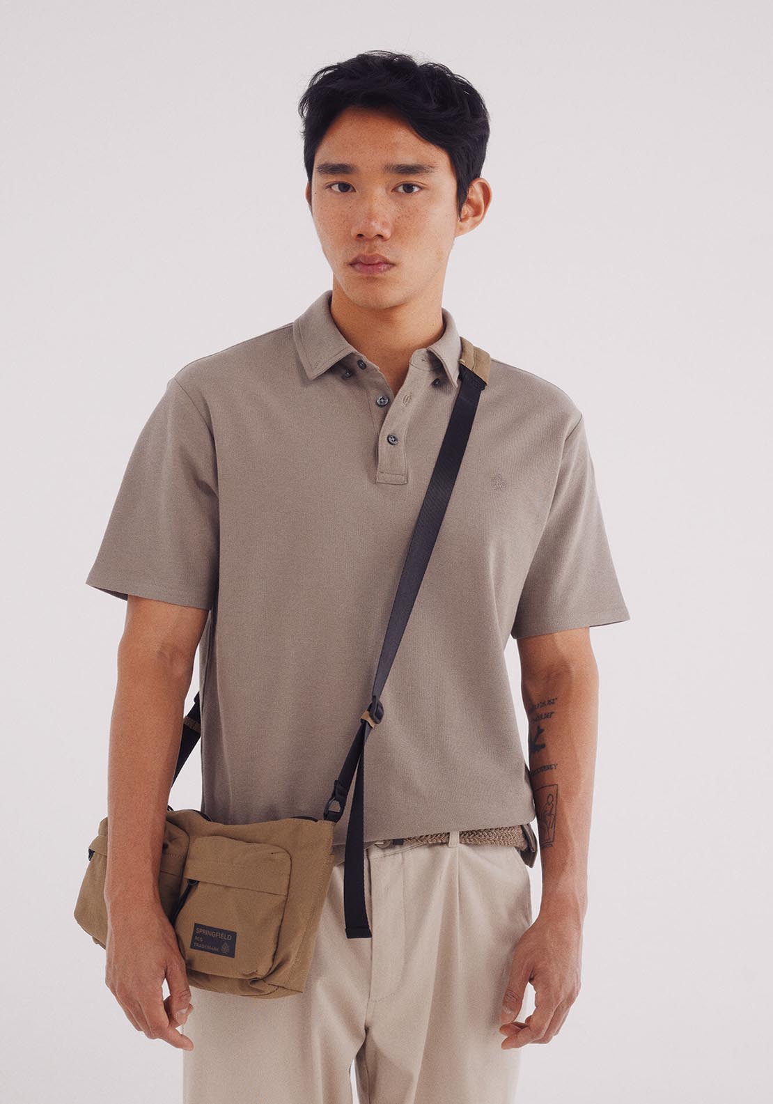 Springfield Polo Piqué Look Slim Fit Dress - Sand 1 Shaws Department Stores