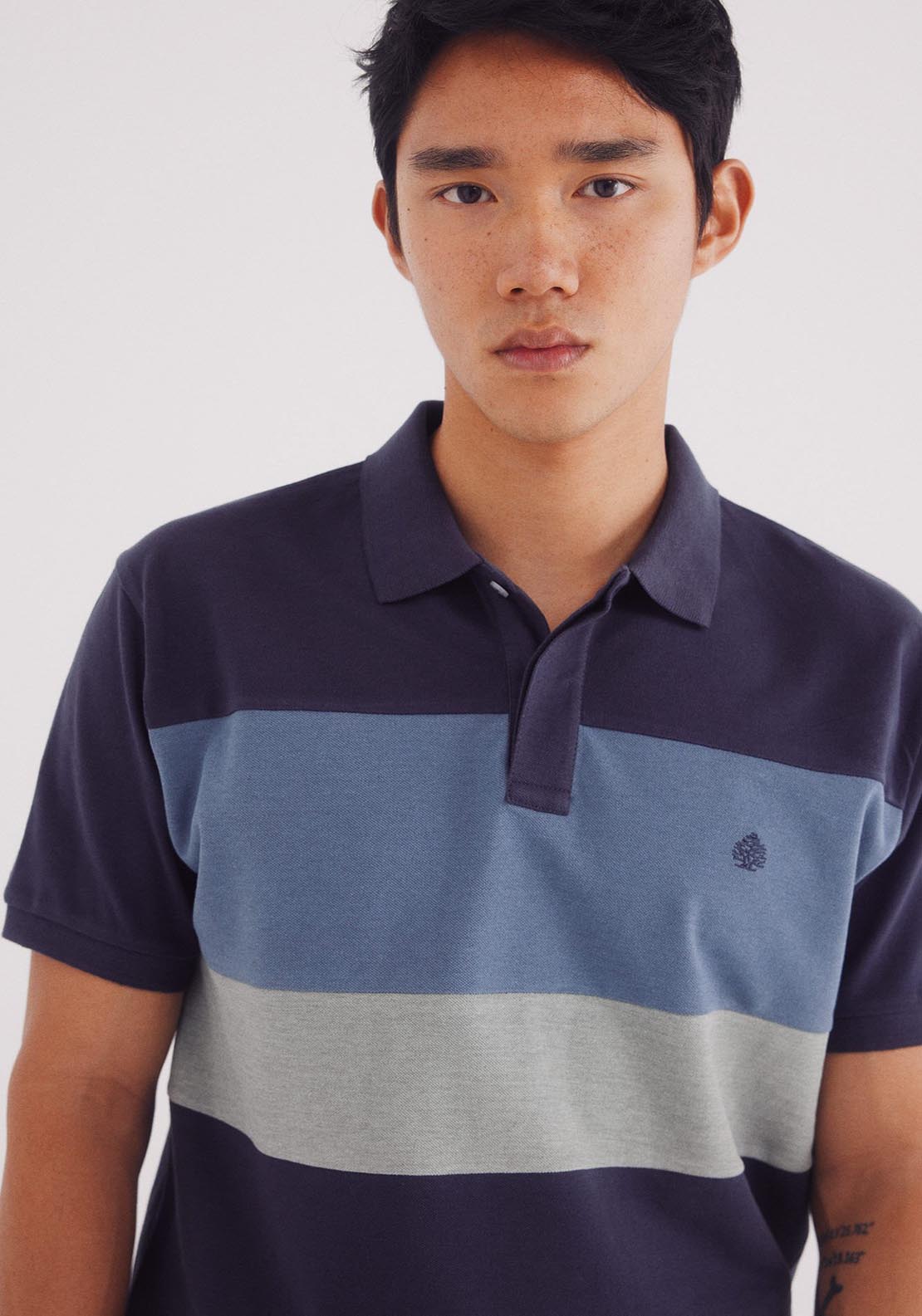 Springfield Regular Fit Color Block Piqué Polo - Blue 3 Shaws Department Stores