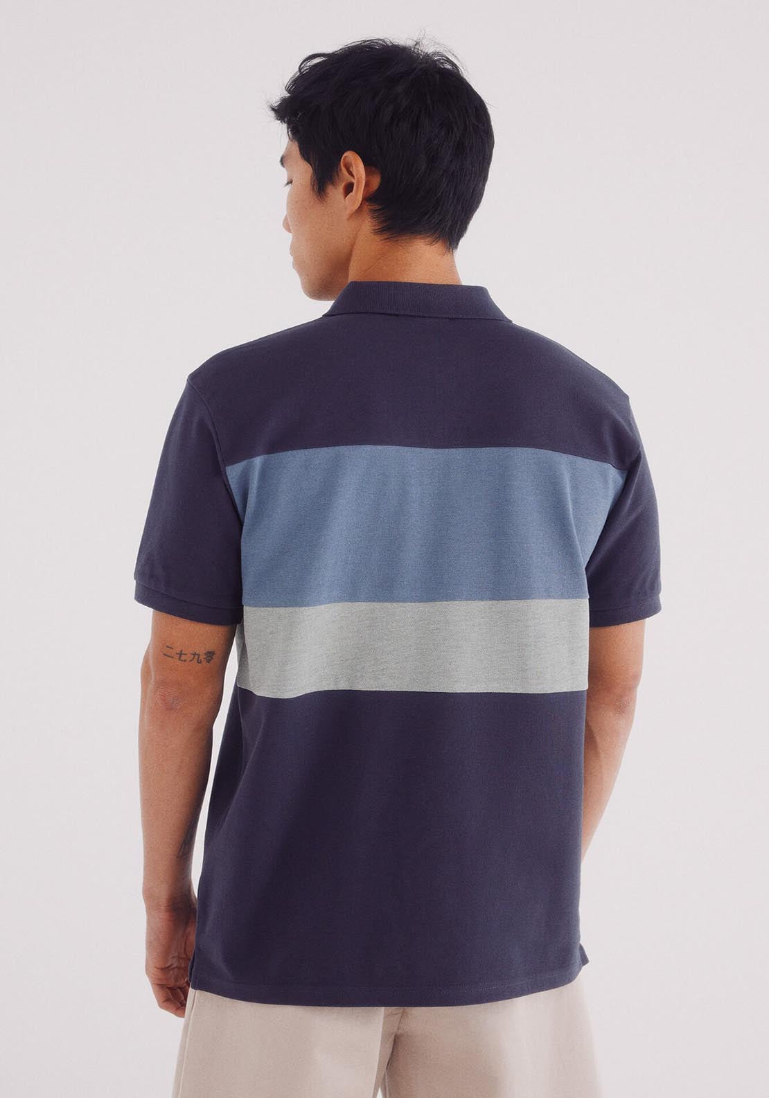 Springfield Regular Fit Color Block Piqué Polo - Blue 4 Shaws Department Stores