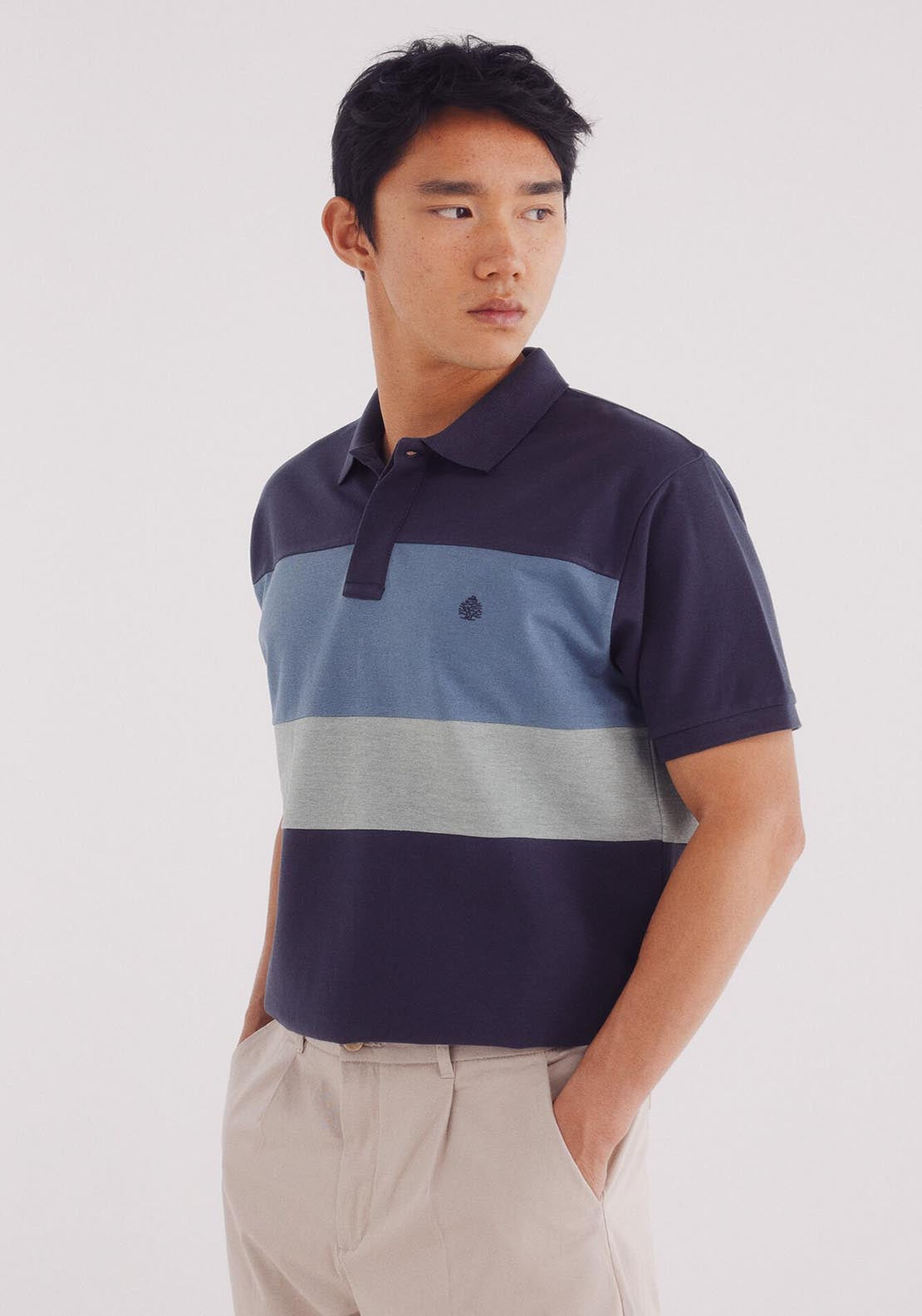 Springfield Regular Fit Color Block Piqué Polo - Blue 1 Shaws Department Stores
