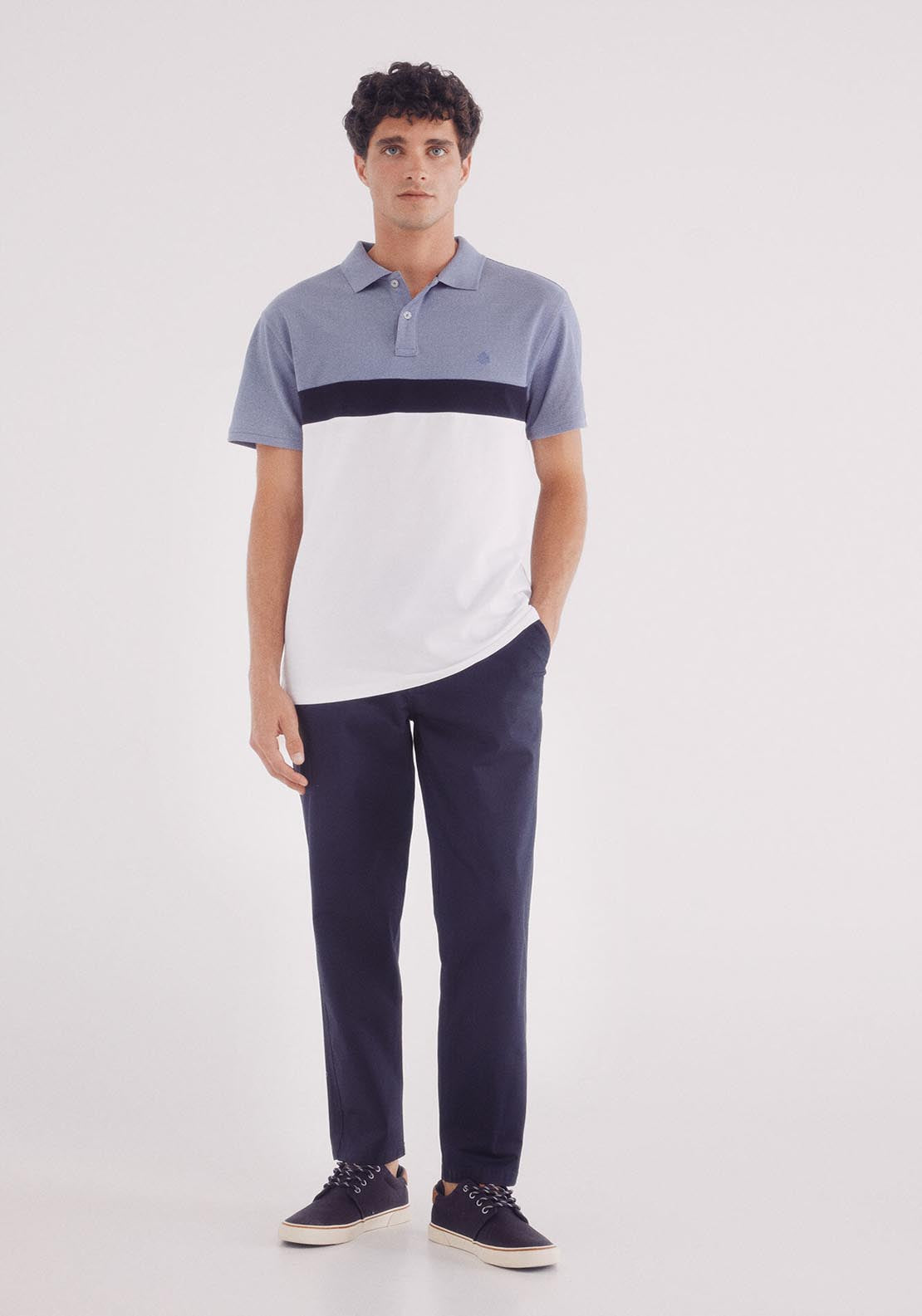 Springfield Slim Fit Color Block Piqué Polo - Blue 4 Shaws Department Stores