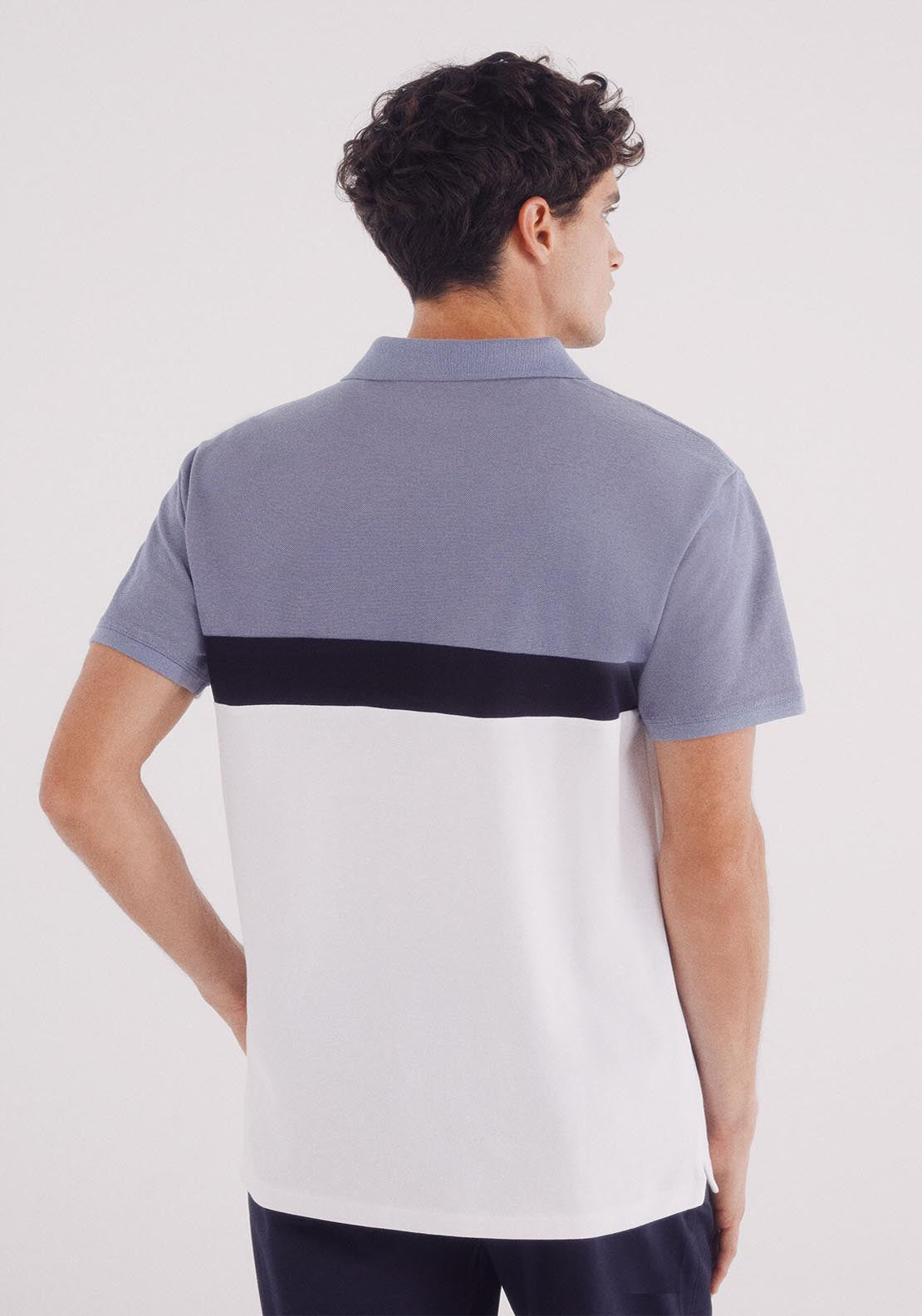 Springfield Slim Fit Color Block Piqué Polo - Blue 2 Shaws Department Stores