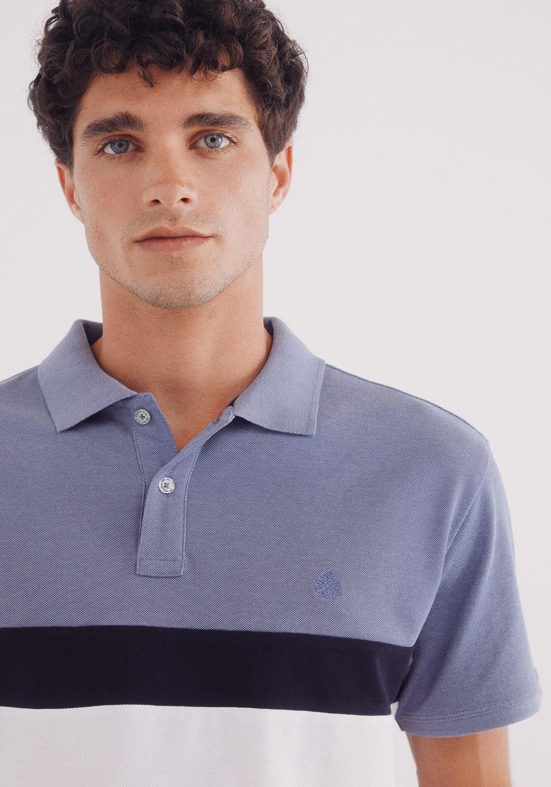 Springfield Slim Fit Color Block Piqué Polo - Blue 3 Shaws Department Stores
