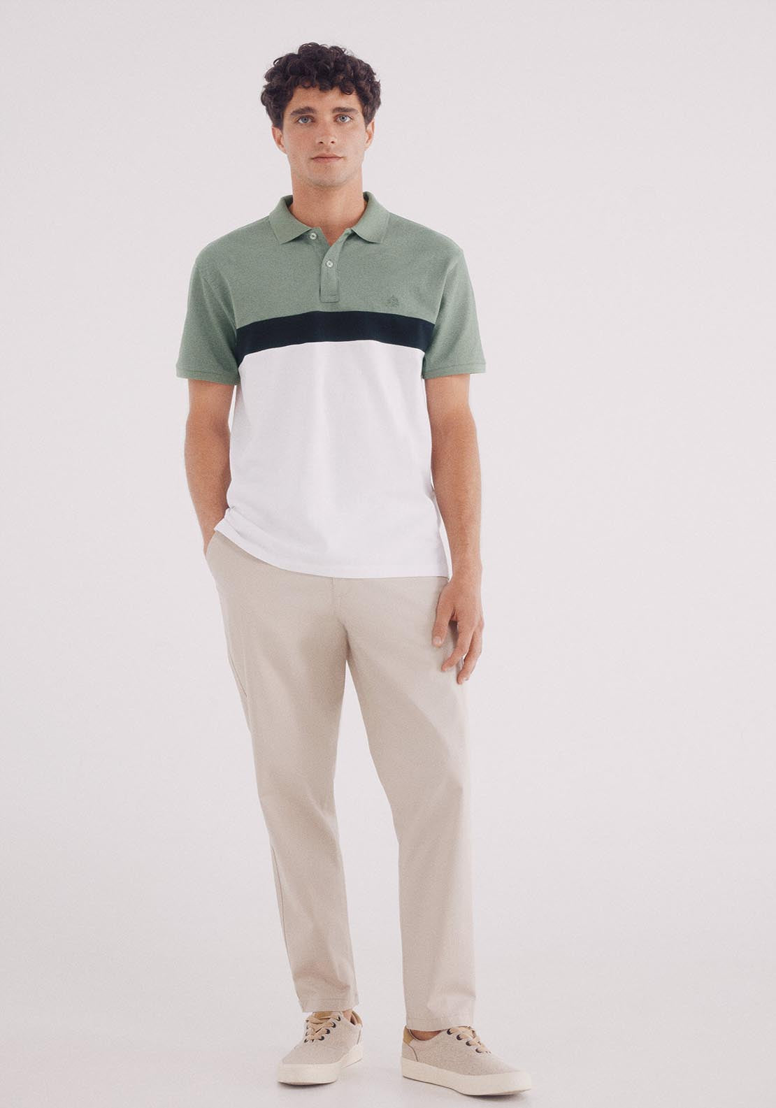 Springfield Slim Fit Color Block Piqué Polo - Green 4 Shaws Department Stores