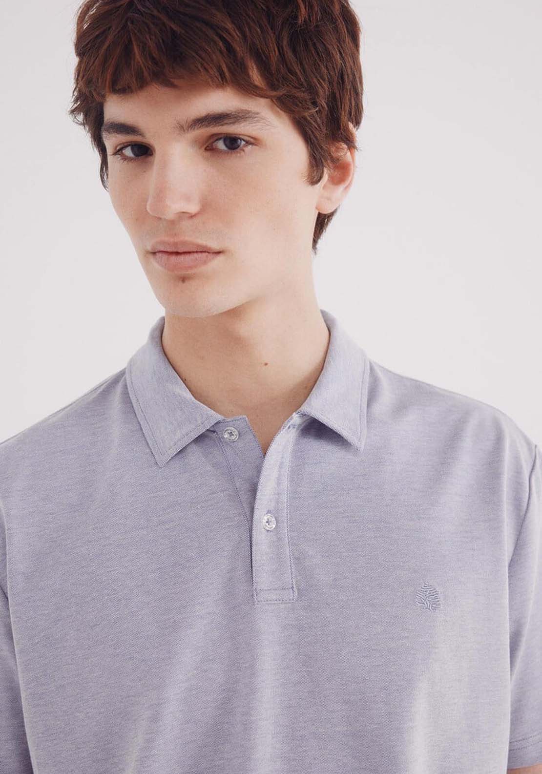 Springfield Regular Fit Two-Tone Structured Piqué Polo Shirt - Blue 3 Shaws Department Stores