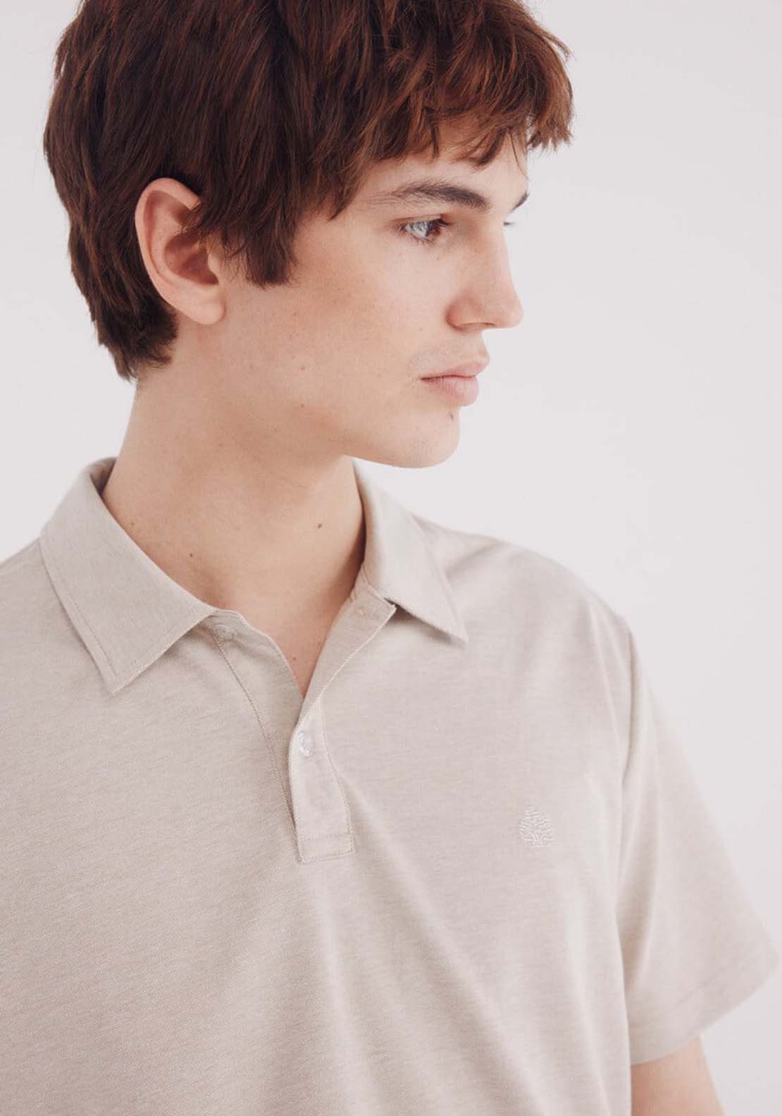 Springfield Regular Fit Two-Tone Structured Piqué Polo Shirt - Beige 3 Shaws Department Stores