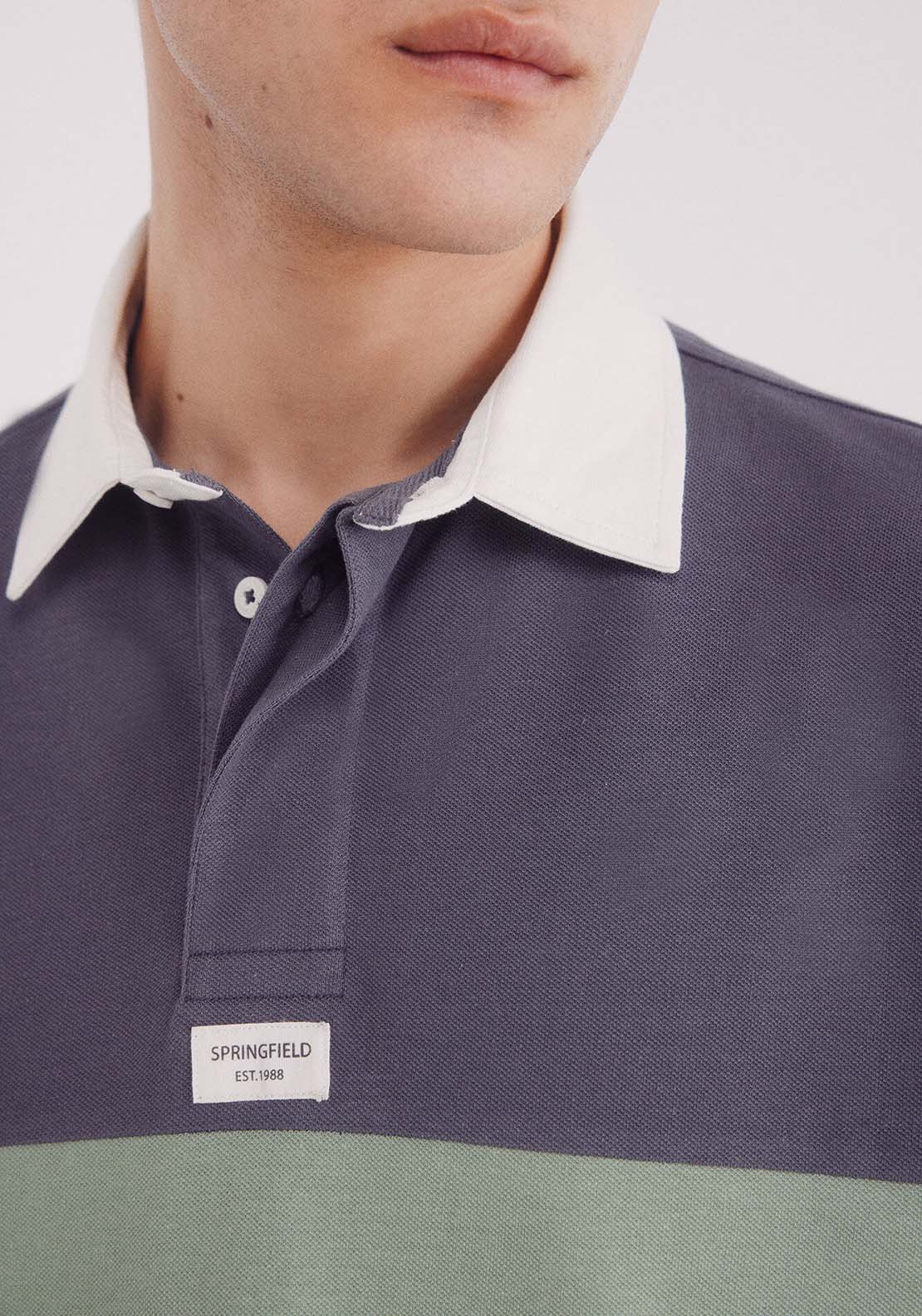 Springfield Boxy Fit Rugby Piqué Polo - Green 3 Shaws Department Stores