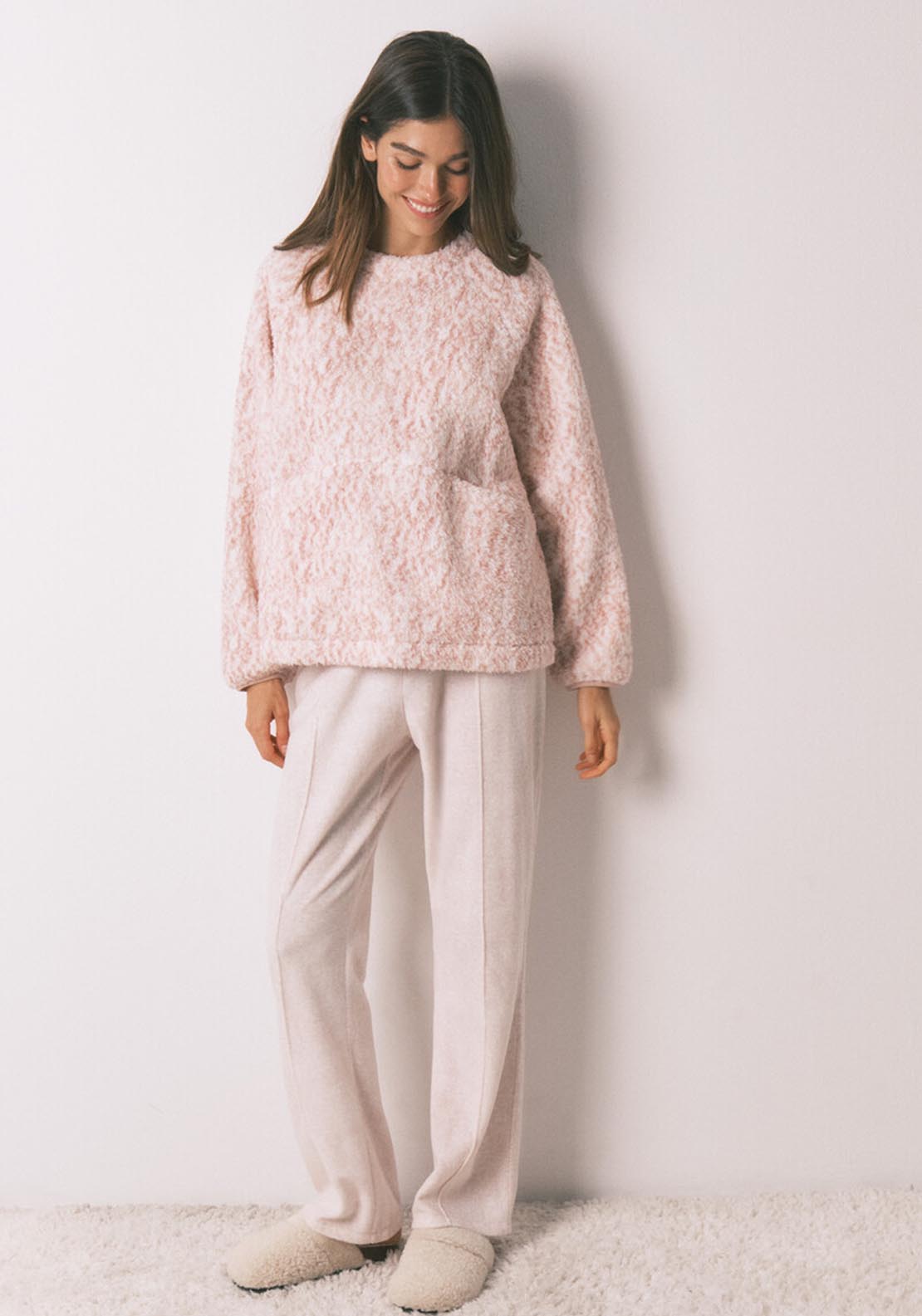 Long Pyjamas Faux Shearling Pink - Pink