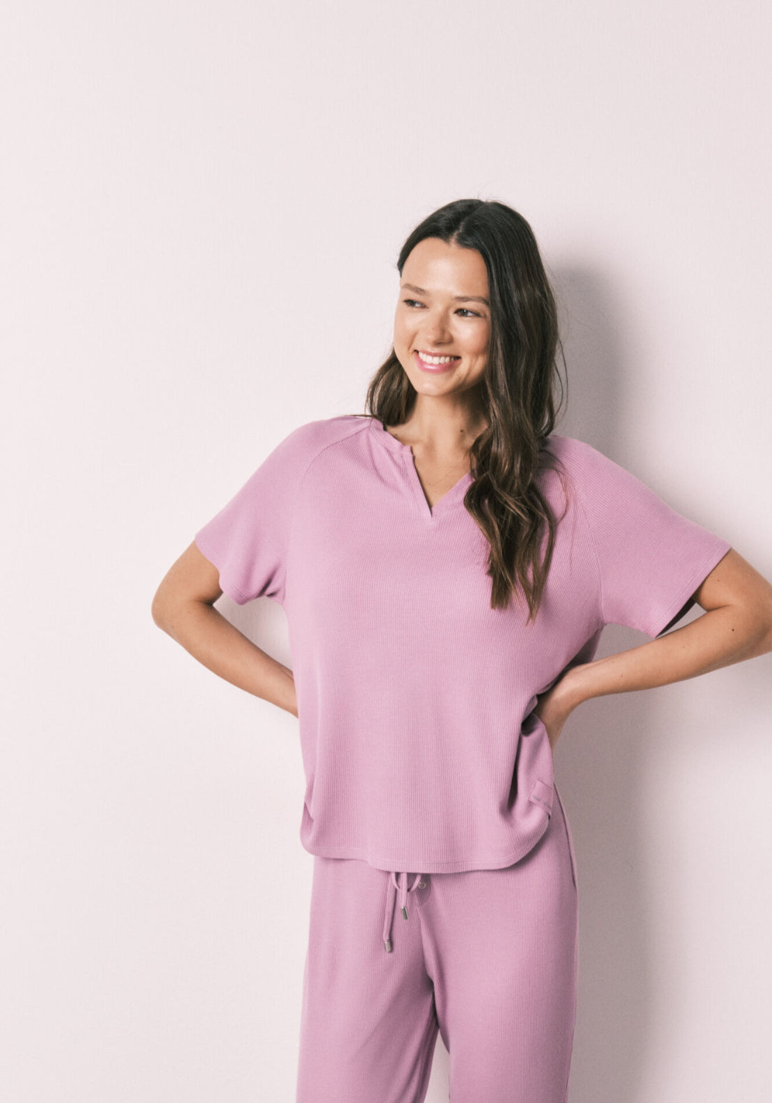 Waffle Texture Capri Pyjamas - Pink