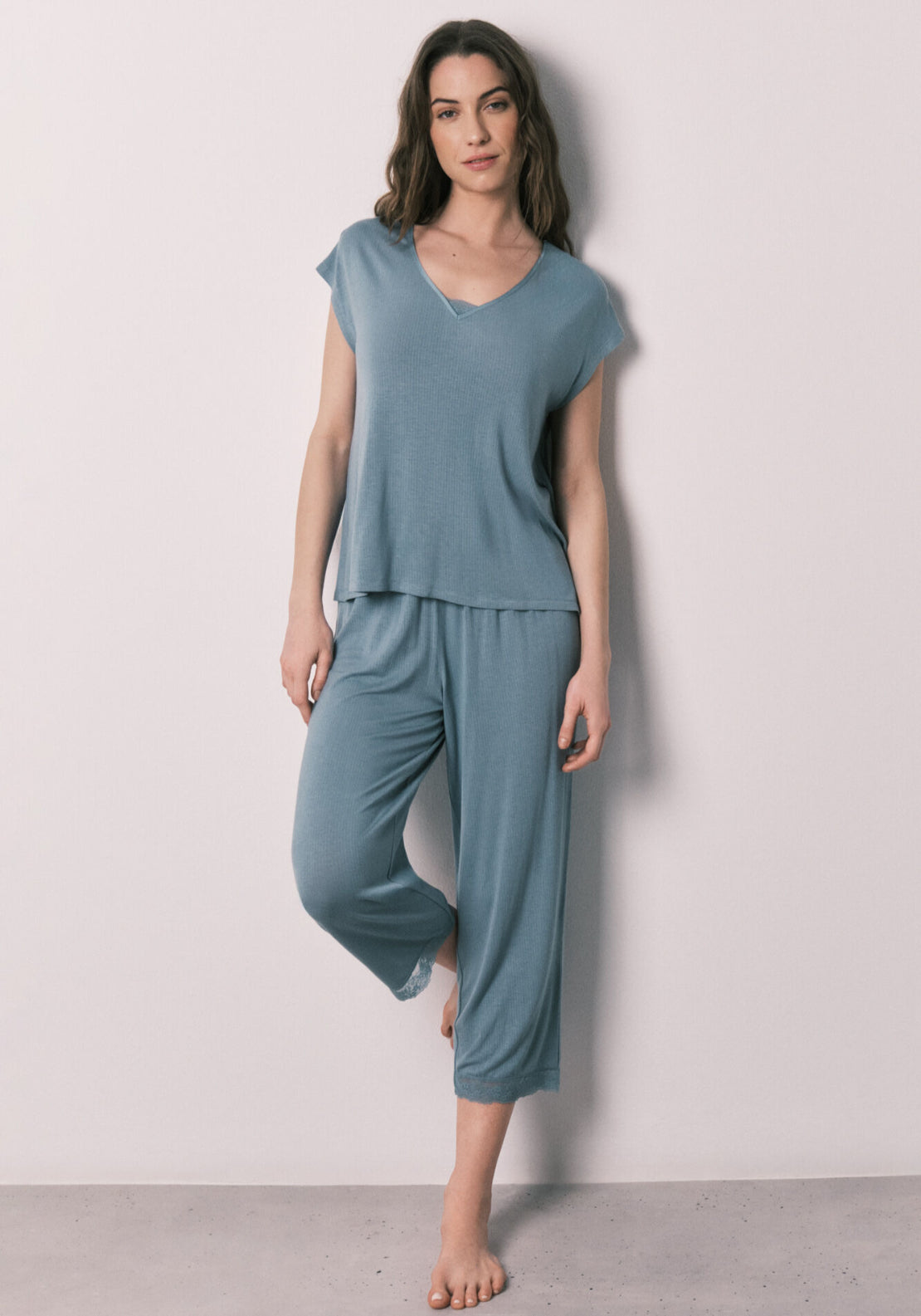 Viscose Soft Touch Capri Pyjamas - Blue