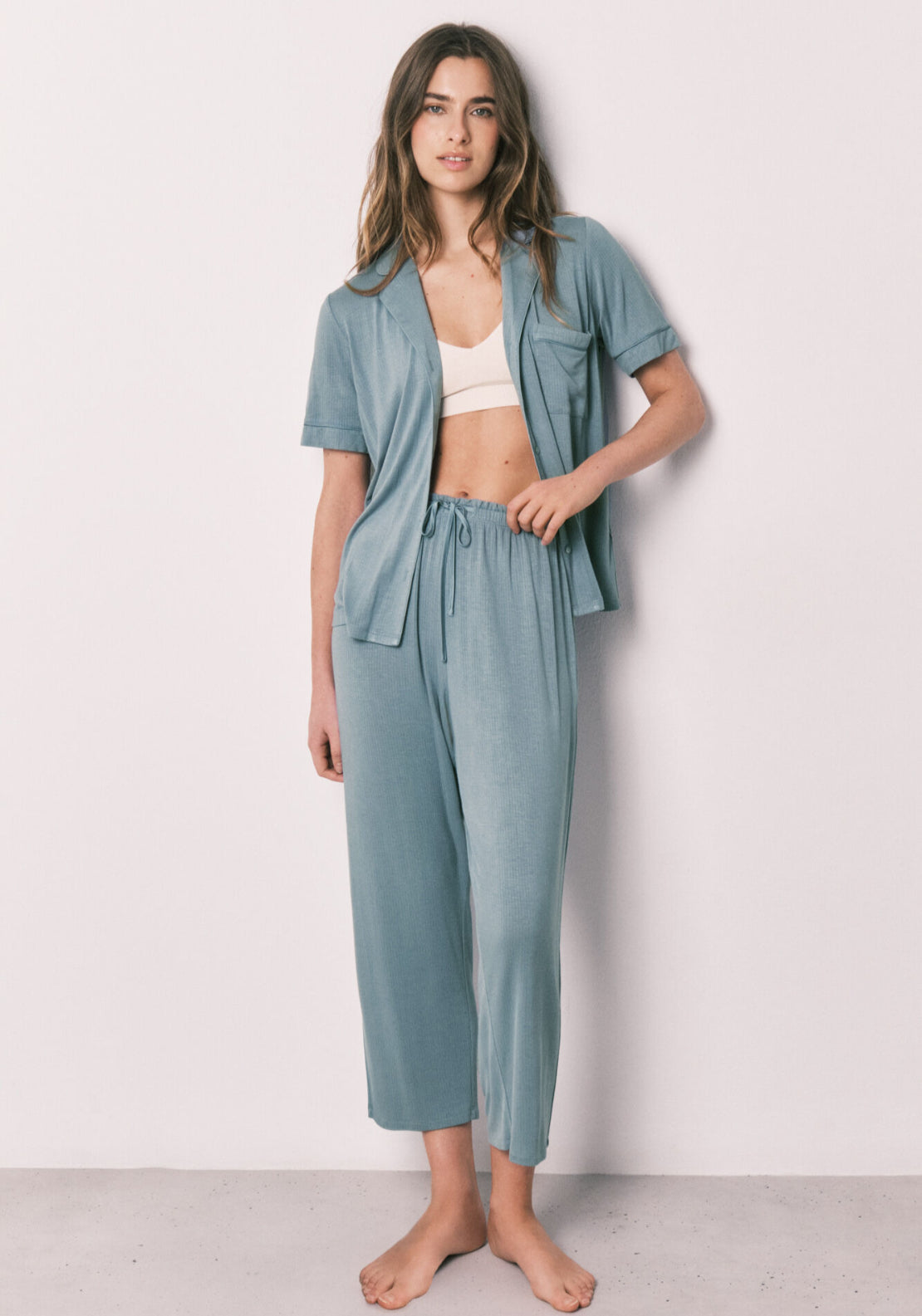 Viscose Soft Touch Capri Classic Pyjamas - Blue
