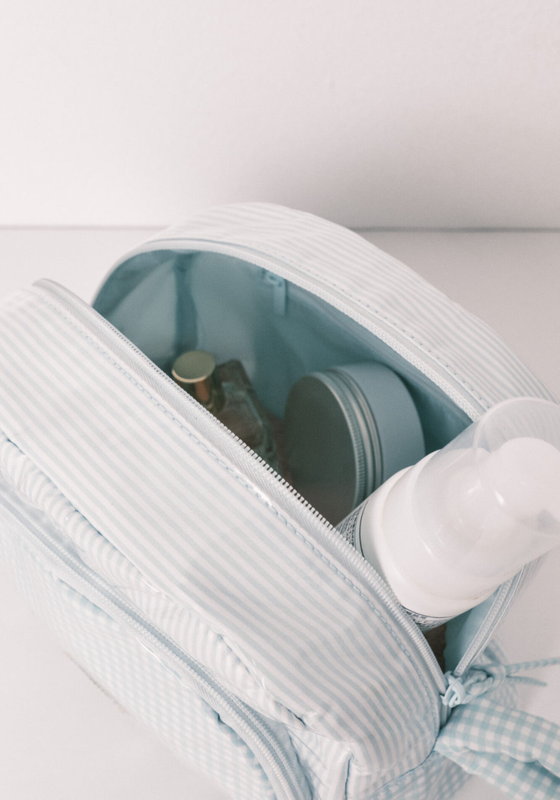 Quilted Plaid & Striped Vanity Case - Green